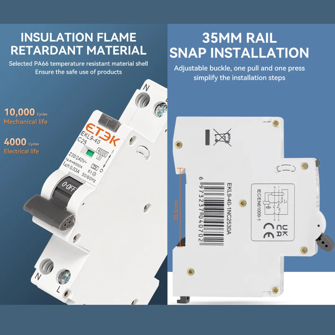 Super Immunized Differential Class A SI 30mA 2P F + N 6ka Reduced Space (25A 32A 40A) ETEK #2