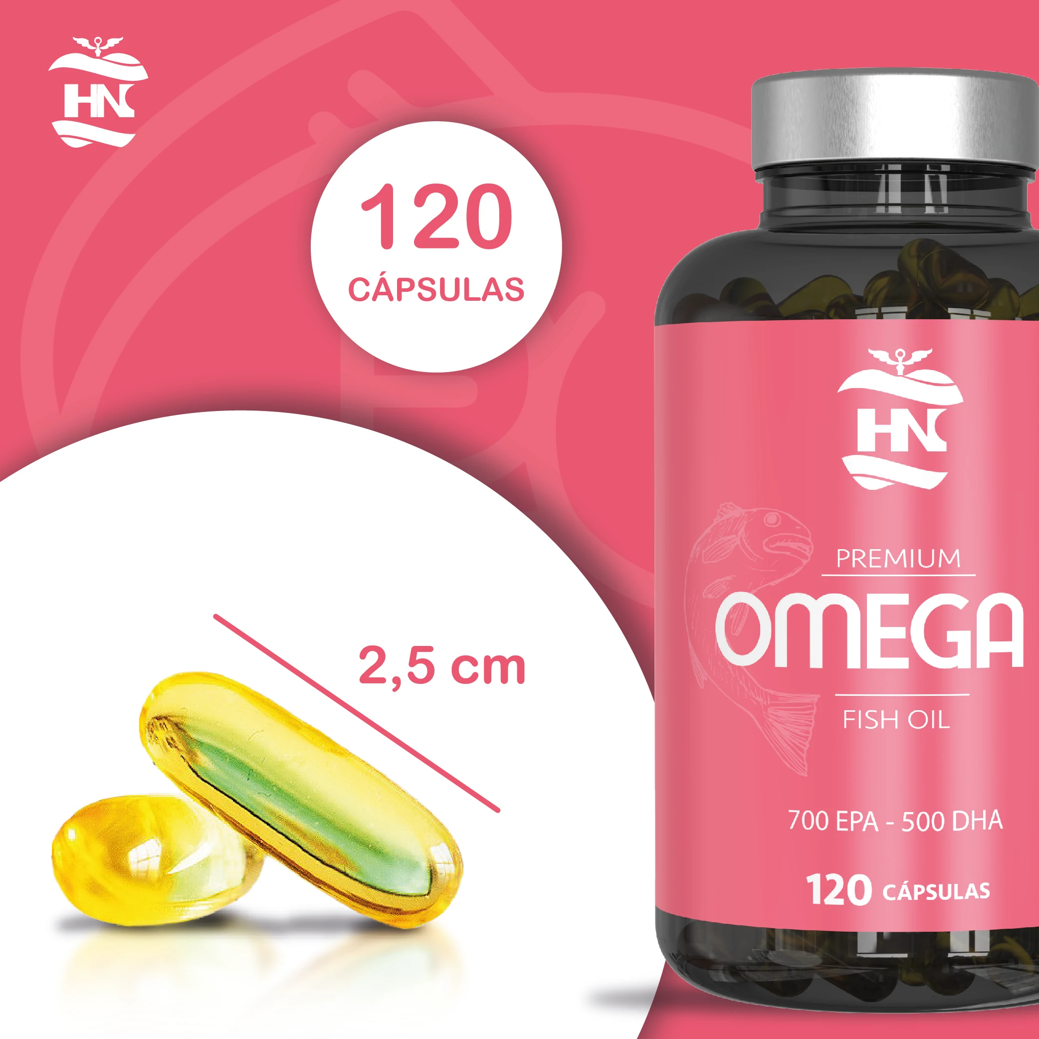 Hn - healthy nutrition - omega 3 & marine collagen pack - omega 3 capsules 2000 mg based on omega3 fish oil - 120 soft pearls of omega 3 fatty acids 700 mg epa - 500 mg dha - pure hydrolyzed marine collagen with hyaluronic acid and vitamin c. #6