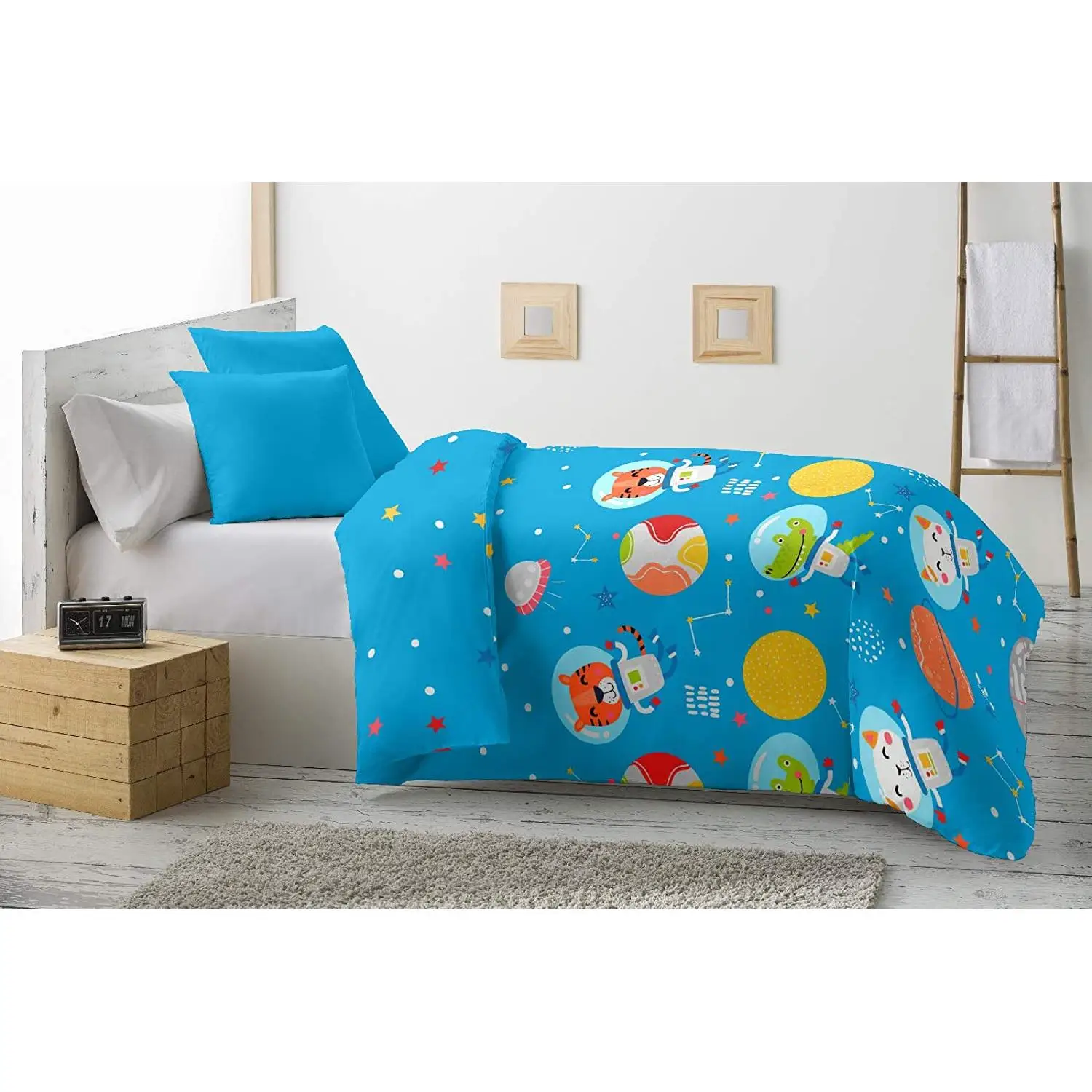 Edredón Nórdico Planetas Azul Cama 90  Tamaño 180 x 260 cm aprox. 350 g/cm2 - Enrergy Colors Textil-Hogar