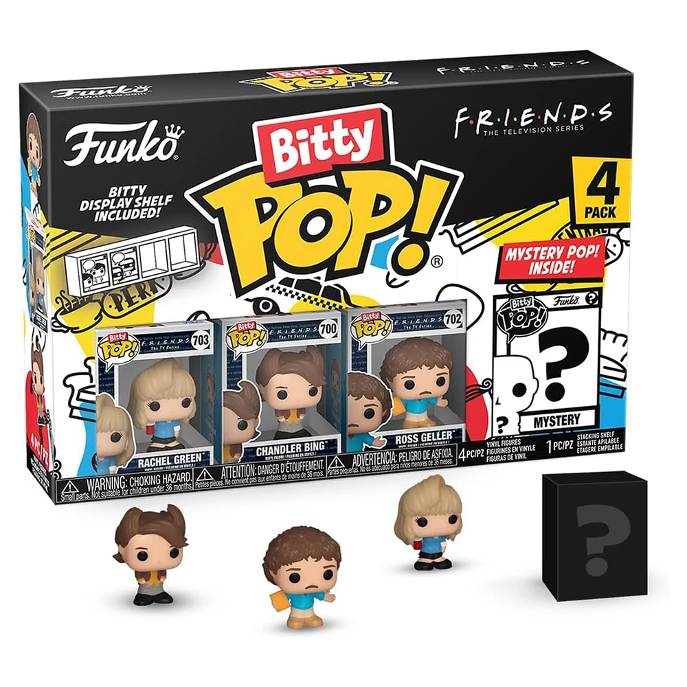 FUNKO BITTY POP! FRIENDS - RACHEL GREEN, CHANDLER BING, ROSS GELLER Y ¿?, 73048, FIGURAS DE 2 CM, TIENDA CON LICENCIA OFICIAL, ENVÍOS EN 24-48 HORAS, JUGUETES, MUÑECOS, SERIE, AÑOS 90, CABEZONES,