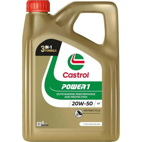 Lubricante Motor CASTROL POWER1 4T 20W-50 4L  Lubricante avanzado de calidad premium desarrollado para la última generación de motores de 4 tiempos de motocicletas.  Envase de 4 litros