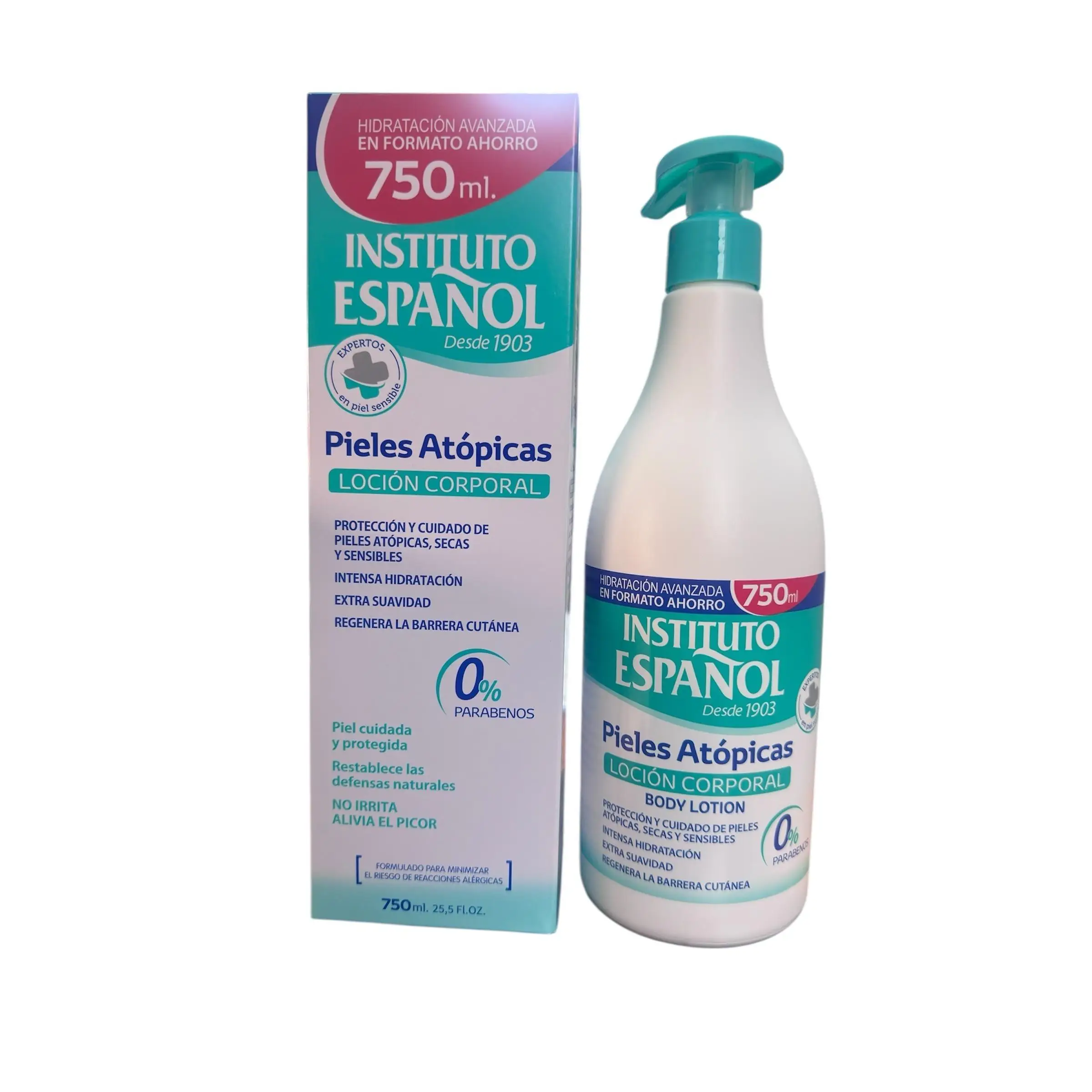 Instituto Español - Loción Corporal para Piel Atópica, 750 ml con Dosificador, hidratante intensivo con aceite de oliva, glicerina y alantoína, testada dermatológicamente