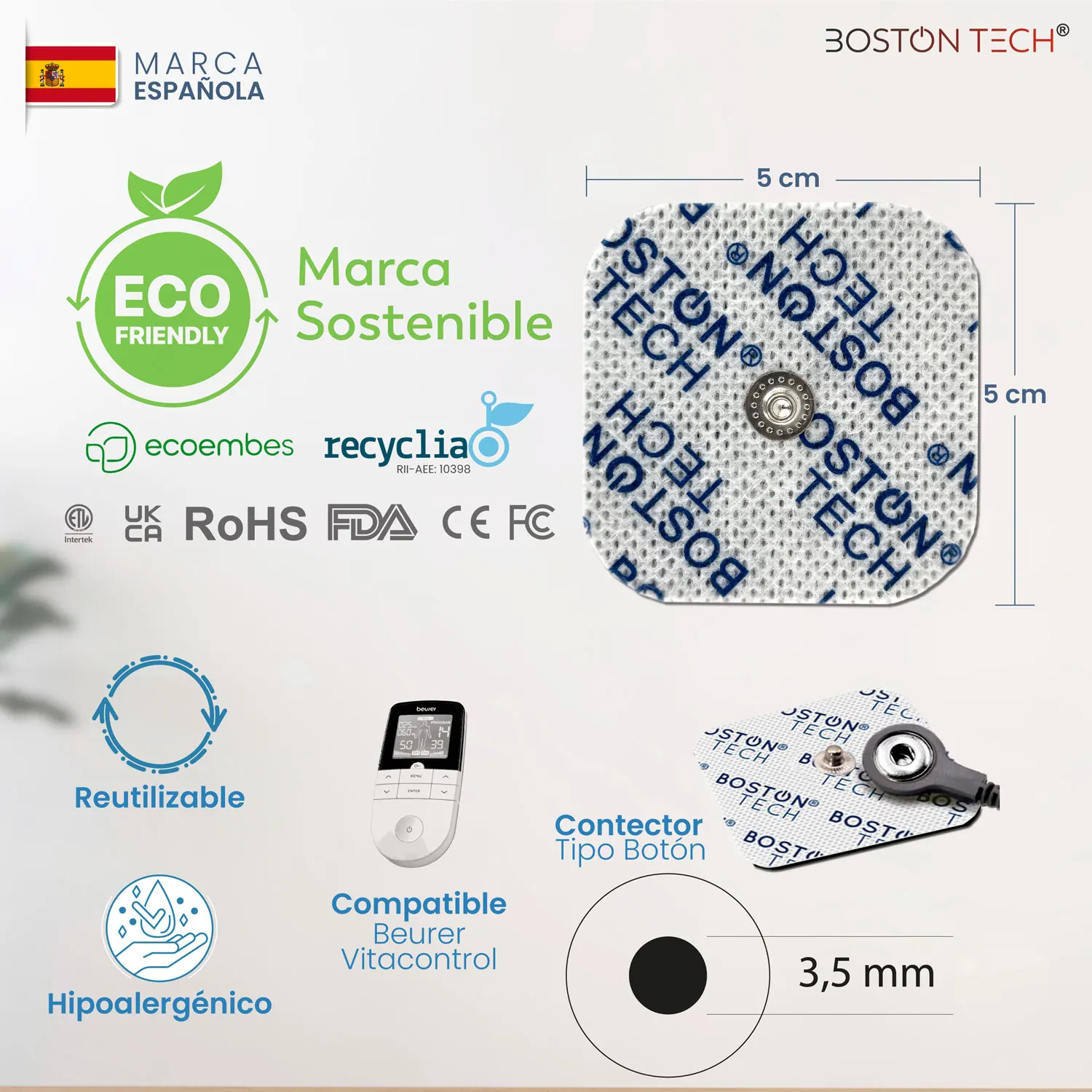 Set 20 electrodes Boston Tech | Pads compatible with TENS EMS Beurer and Vitacontrol