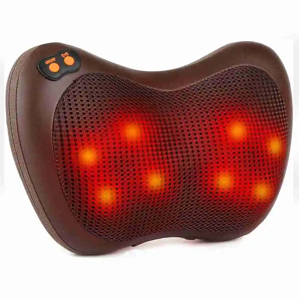 Almalux® Cojín Masajeador Shiatsu 4D con Calor 8 Nodos Masaje Cervical Espalda Coche y Hogar Portátil Viaje Relajante