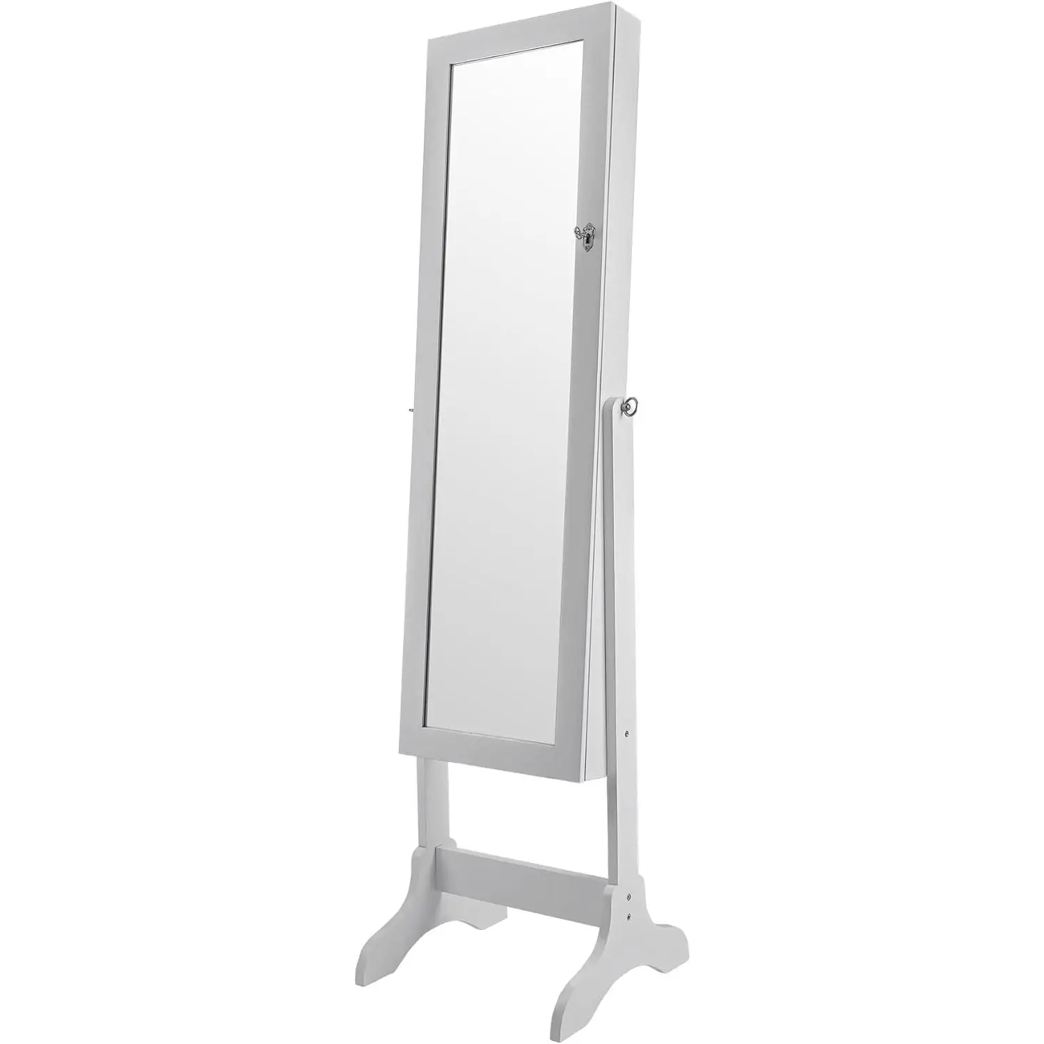 T-Lovendo Espejo Joyero Vestidor Tocador de Pie Armario Lacado Blanco Grande 155x41x38cm Cuerpo Entero Organizador de Joyas Perfumes