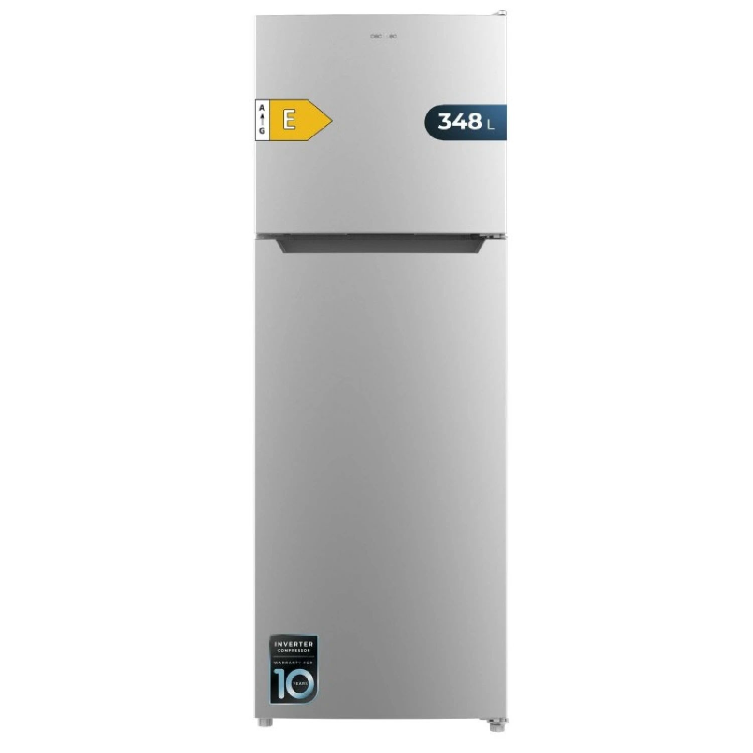 Cecotec Frigorífico 2 Puertas 348L Bolero CoolMarket 2D 348 NF Inox E. Motor Inverter NoFrost, 170X59.5Cm, 348L, No Frost