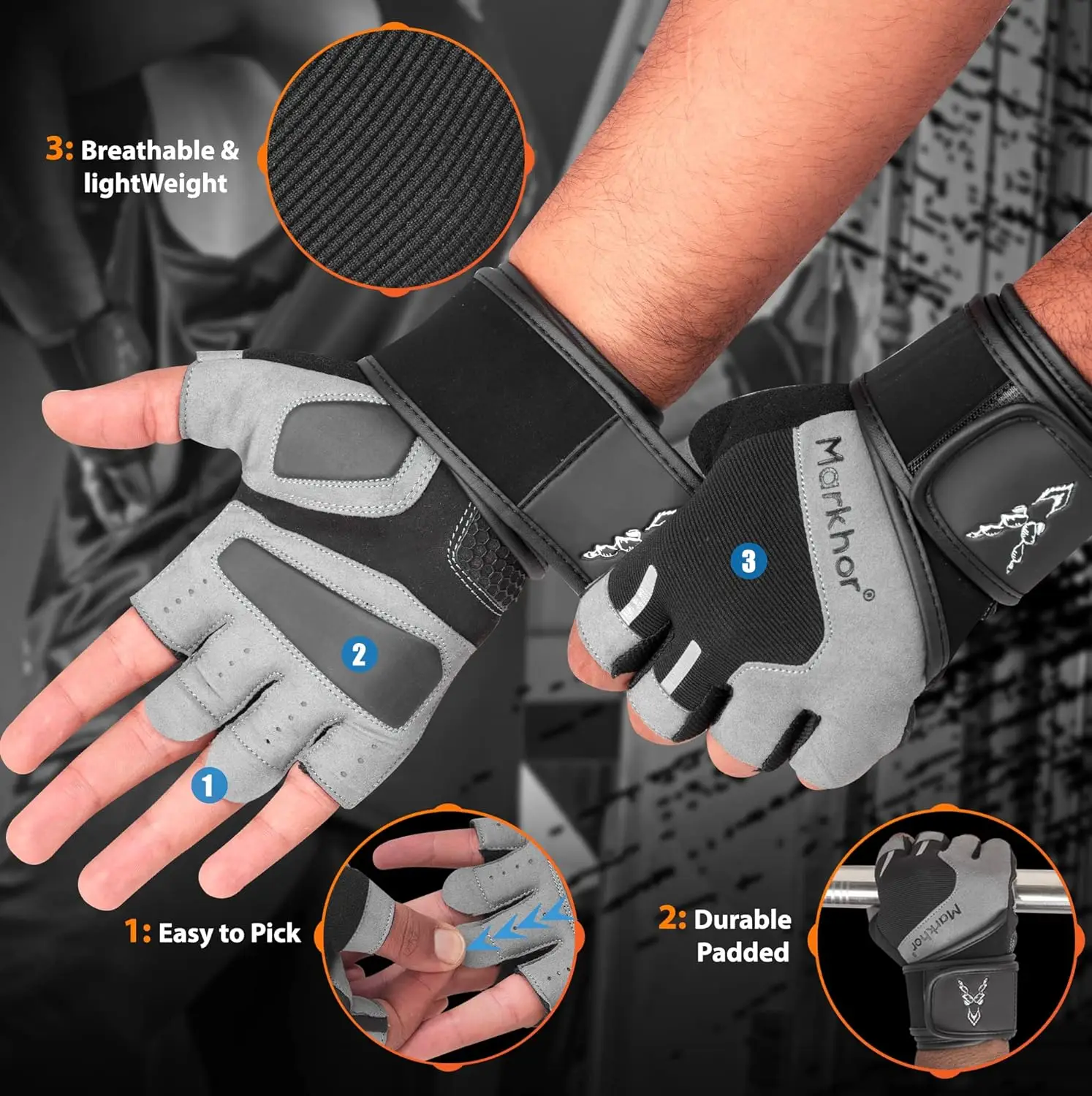 NR Spanish brother breathable gym gloves with Palm leather non-slip-adjustable wrist support