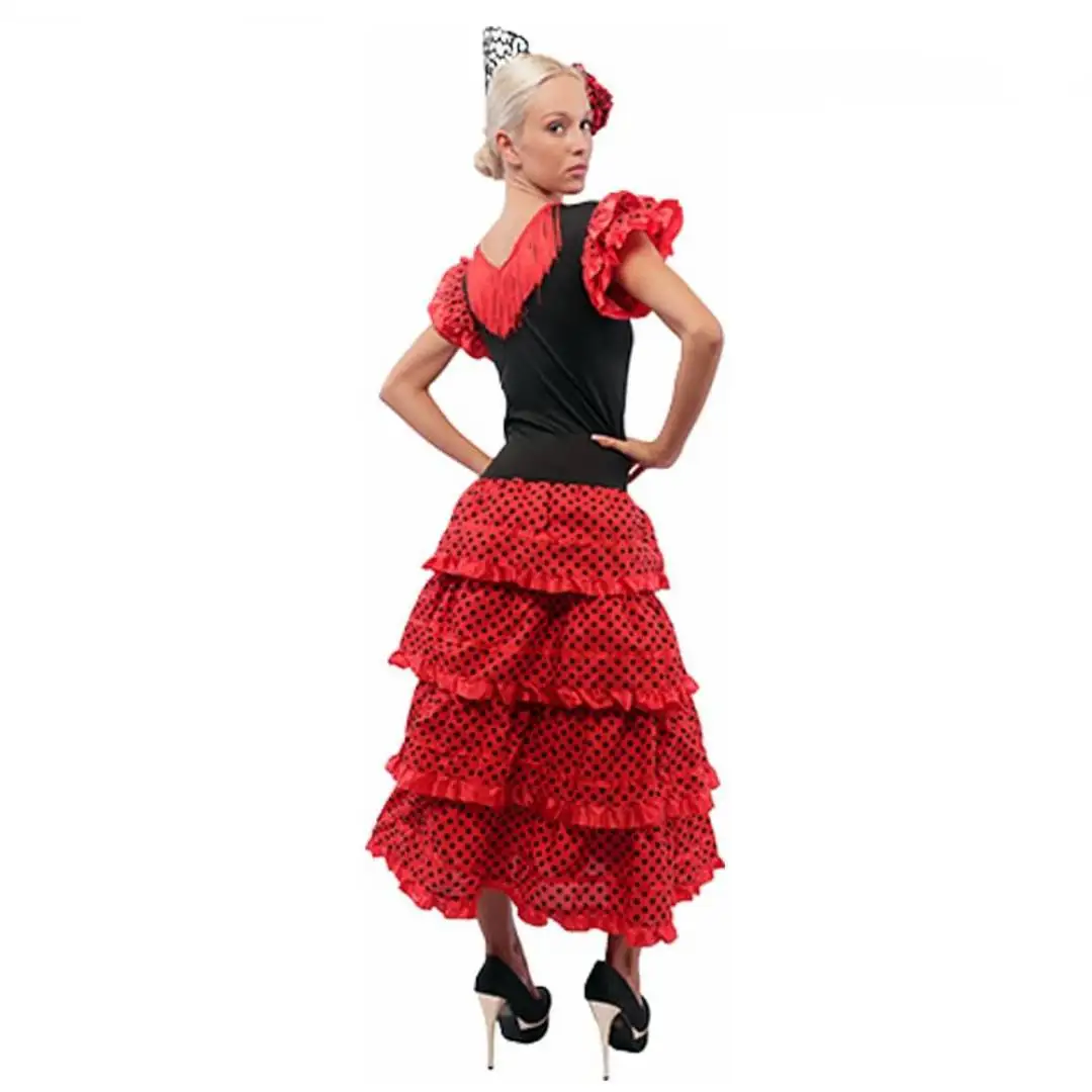 Kebedo Moda Disfraz de Sevillana Corto para Vestido Flamenca, Traje Flamenca Andaluz Sevillana Cordobés para Mujer de Feria de Abril, Eventos, Bailes y presentaciones en Carnaval, Halloween para Adulto Mujer Talla S/M/L