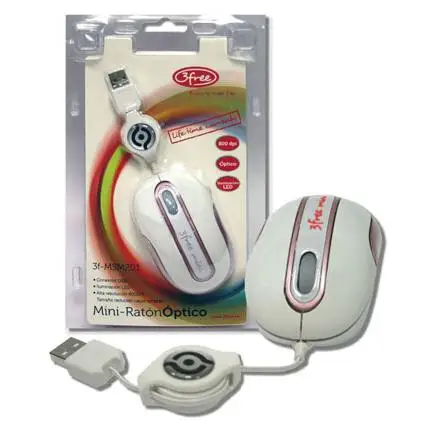 Mouse mini optico usb 3free msm201/wp cable retractil blanco rosa
