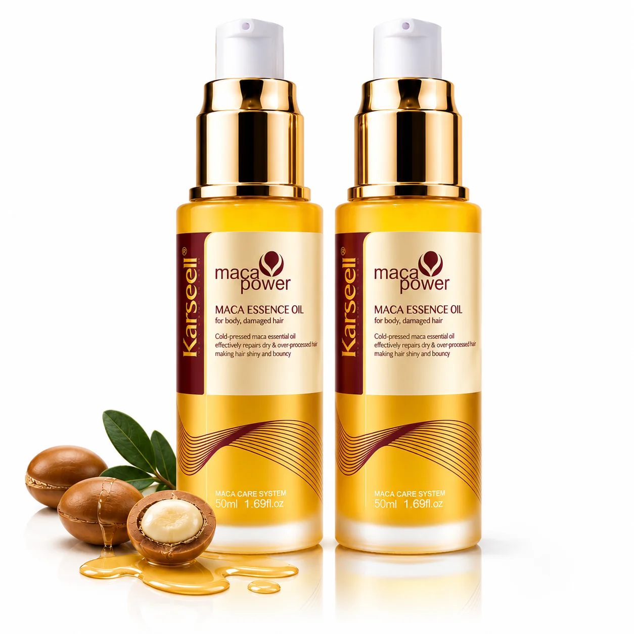 KARSEELL Pack de 2 - Sérum Capilar de Aceite de Argán Marroquí Aceite para el Pelo Hidratación Reparación Profunda Colágeno Aceite Cabello Pelo Seco y Dañado - 2 x 50 ml.