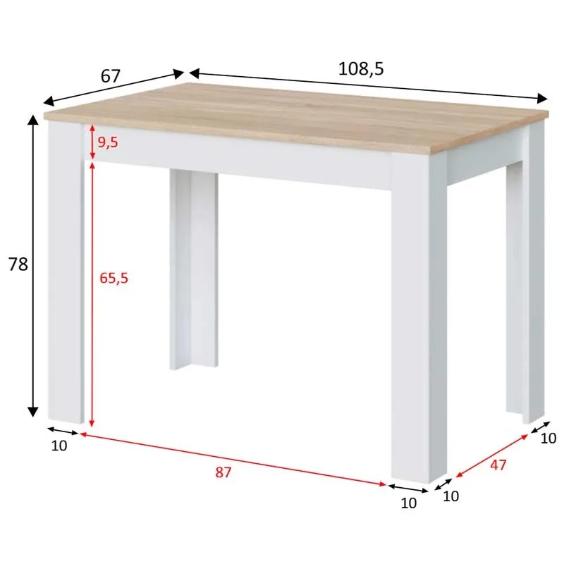 Miroytengo kitchen table Cloe auxiliary Color oak and White 78x109x67 cm