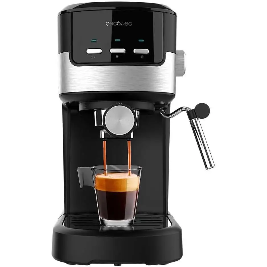 Cecotec Cafetera Espresso Compacta Power Espresso 20 Pecan. 1100W, 20 Bares, Sistema Thermoblock, Vaporizador Orientable, Brazo Portafiltros con Doble salida y 2 Filtros, 1,25 Litros