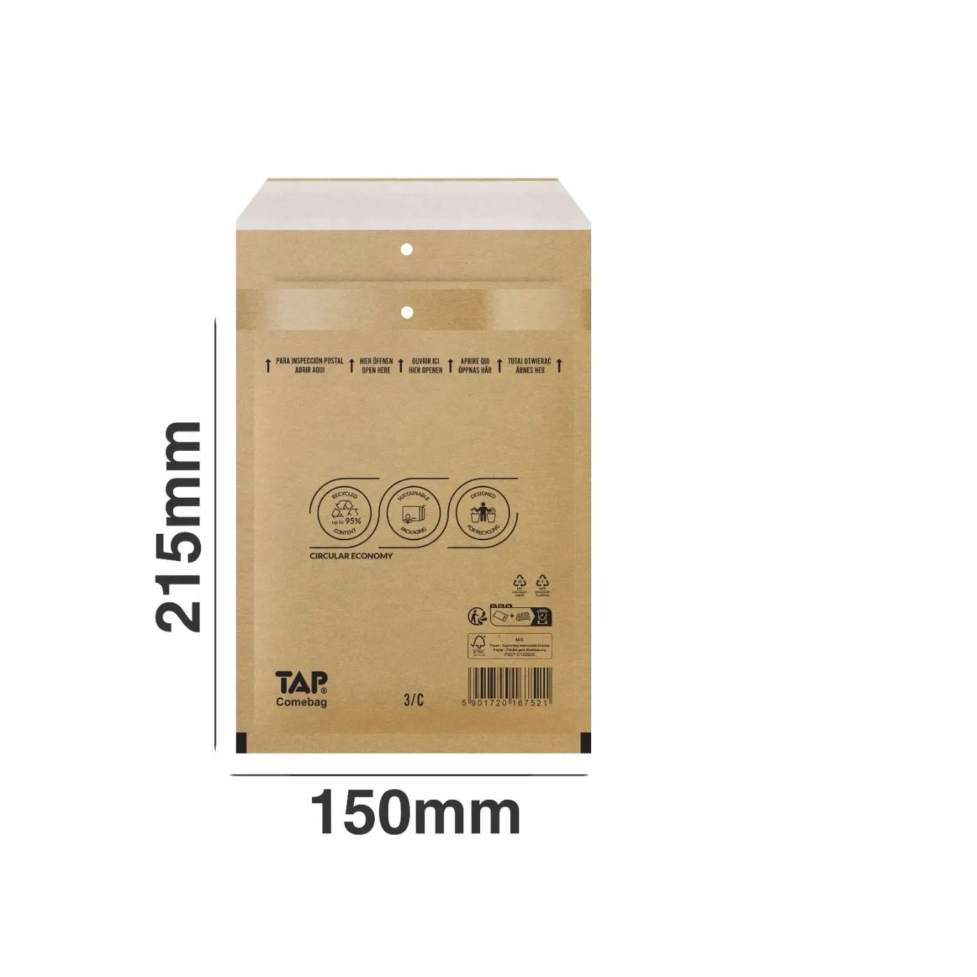 100 padded shipping envelopes tap no3/c brown 150x215mm