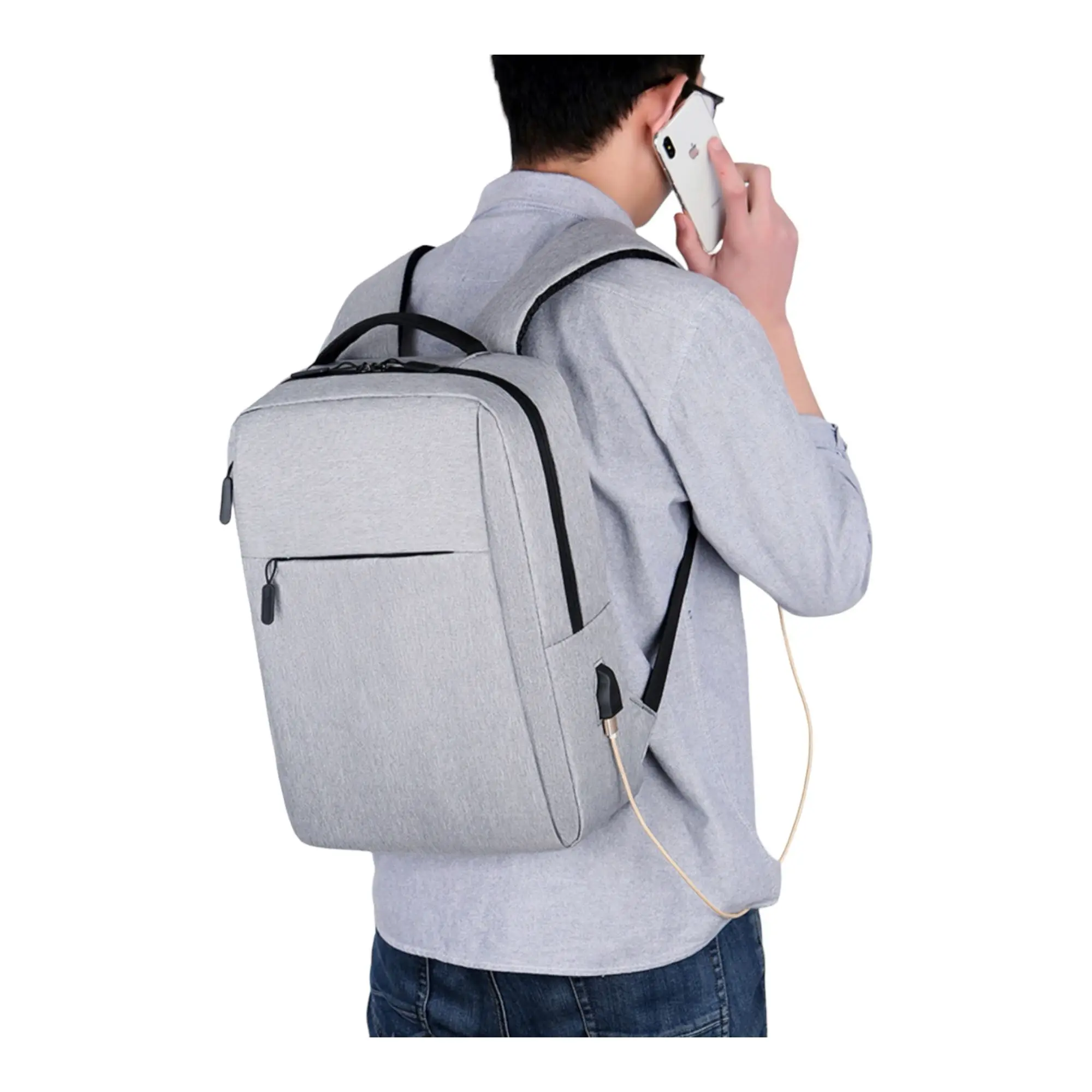 Laptop Backpack with USB Charging Cable, Multi-functional, Anti-theft, Various Colors, Perfect for Students and Tablets, Made from Durable Nylon and PU Leather.