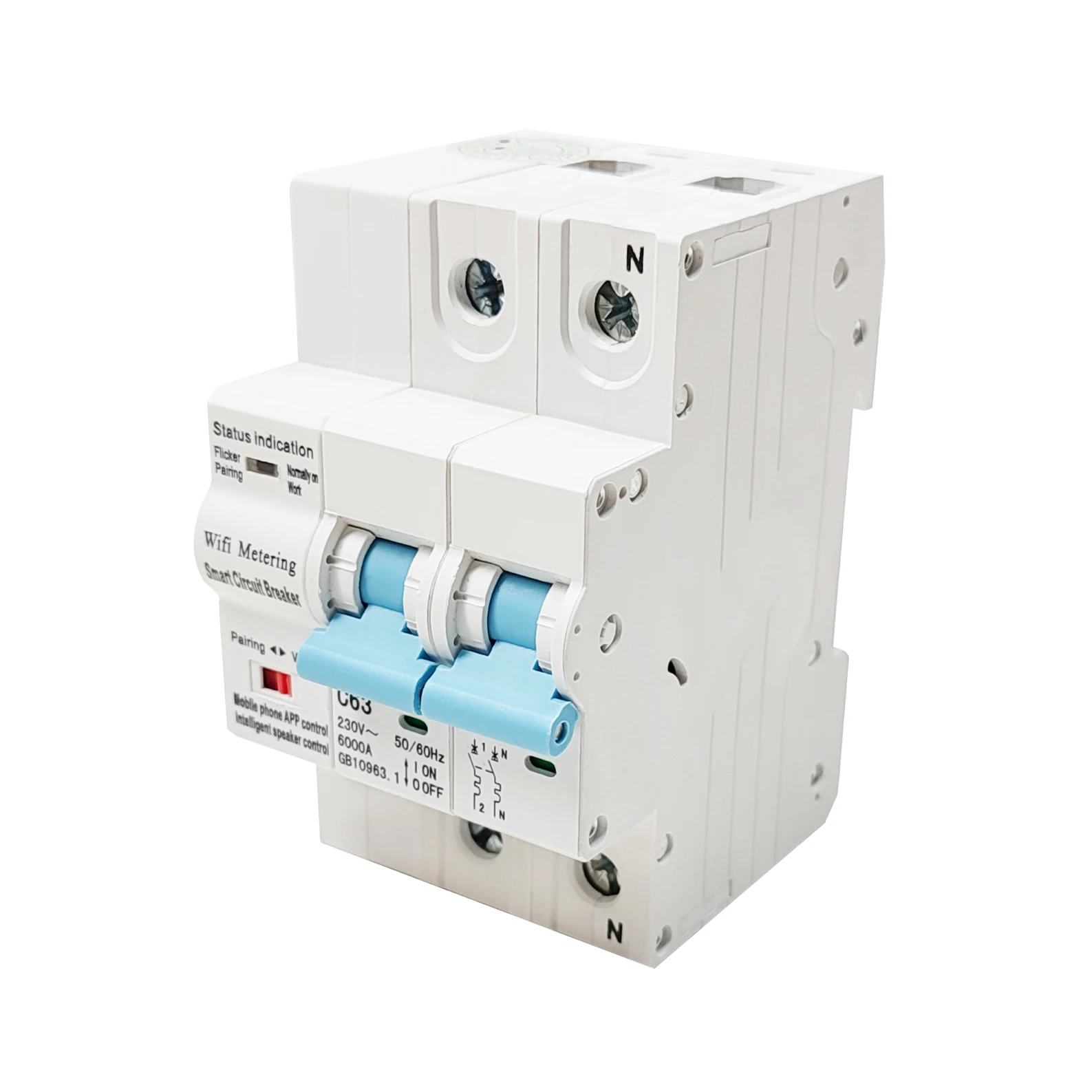 LED ATOMANT Disyuntor Térmico Inteligente 2P (Programable 10-63A), Interruptor WiFi/Bluetooth Compatible con Smart Life/Tuya, Encendido/Apagado Remoto, Medidor de Consumo, Montaje en Riel DIN (32A),