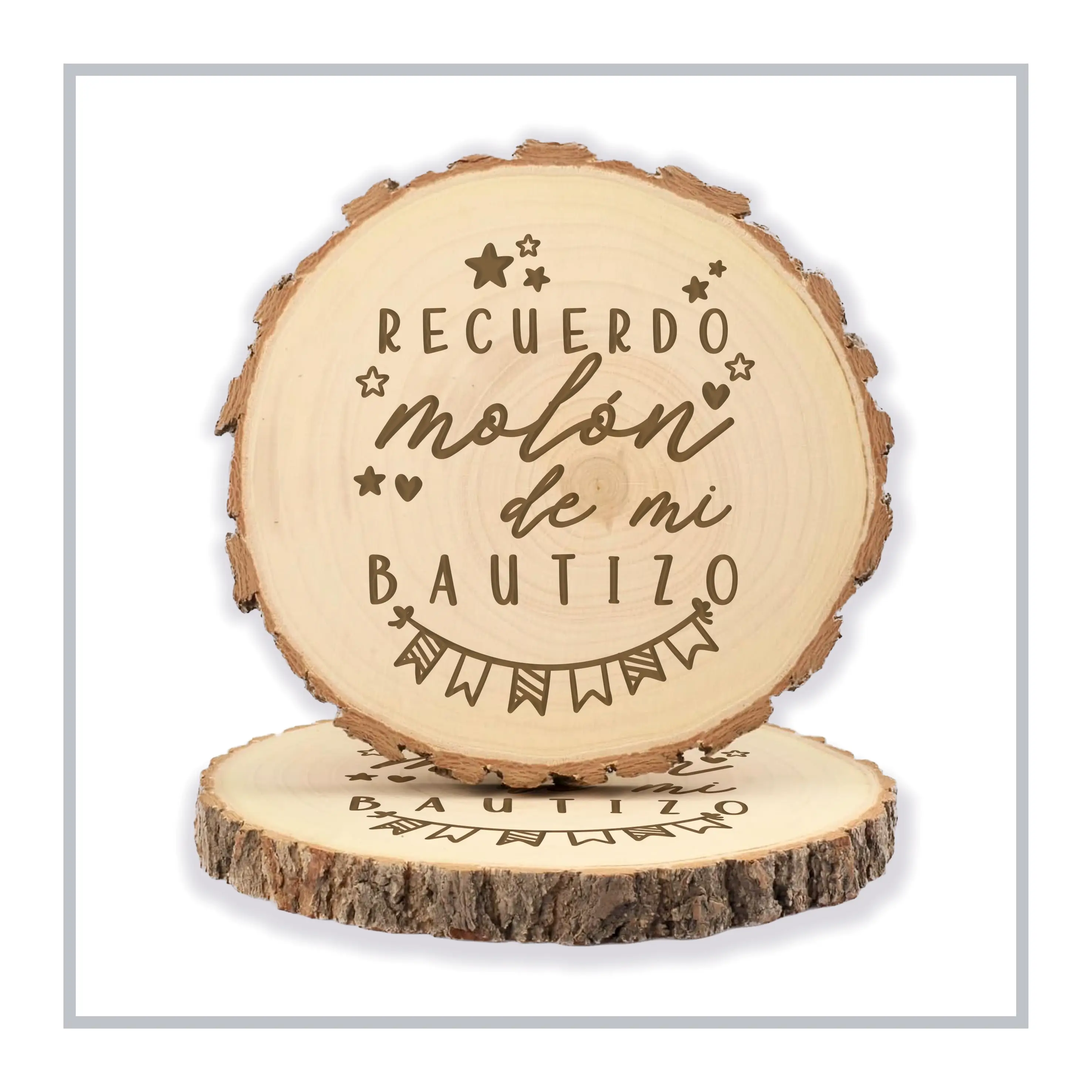 RegaloVip.es - Set 4 posavasos PERSONALIZABLES. Posavasos bautizo madera natural personalizados, regalos para bodas invitados originales, detalles comunion para invitados, recordatorios de boda para