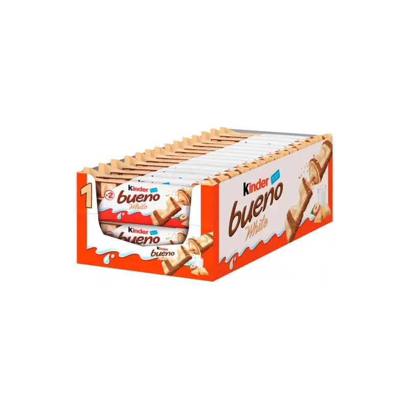 Kinder Bueno Blanco - Caja de 30 o 15 Unidades - Barritas de Chocolate Blanco y Barquillo