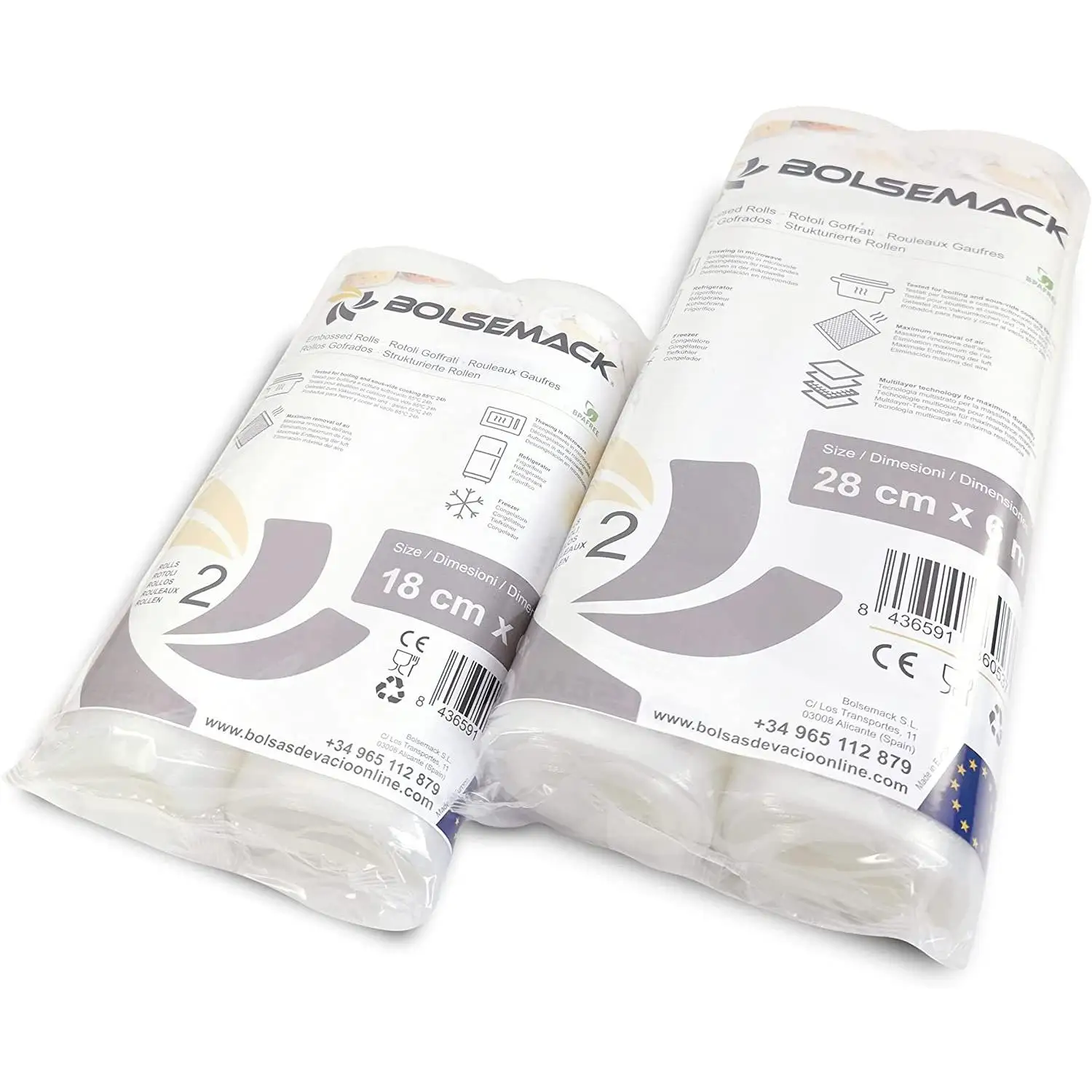 Bolsemack - 4 Rollos Gofrados de Bolsas de Vacío para Envasadora Doméstica- Compatible con Todas las Envasadoras Domésticas  Libre de Bisphenol y Ftalatos