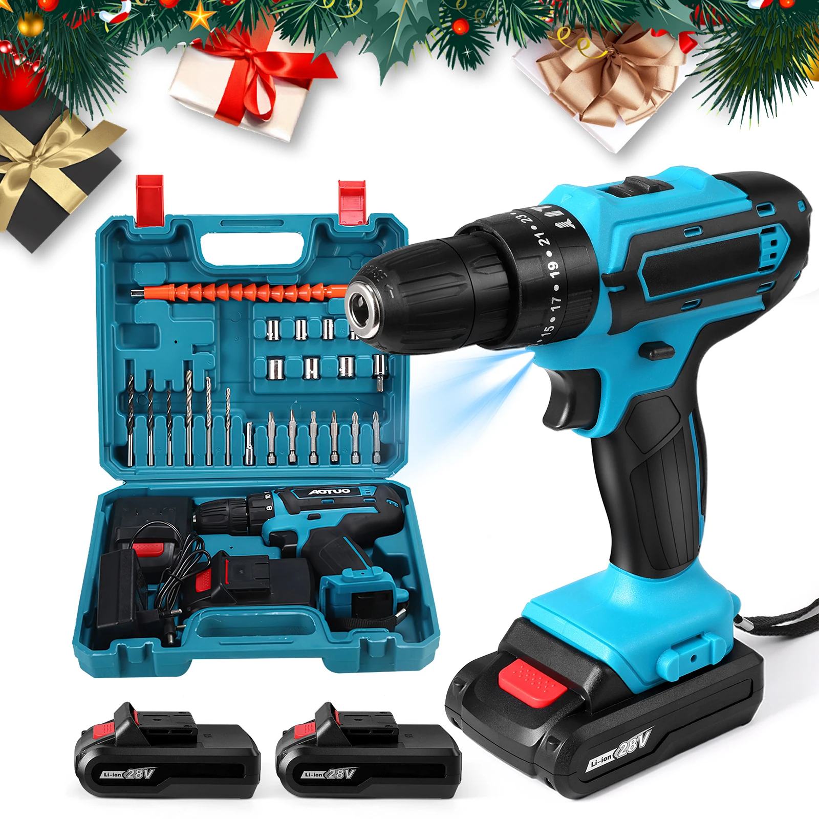 28V Cordless Impact Drill Electric Screwdriver Electric Hammer Drill Mini Wireless Hand Drill Lithium-Ion Battery Power Tools Perfect for Christmas Gifts