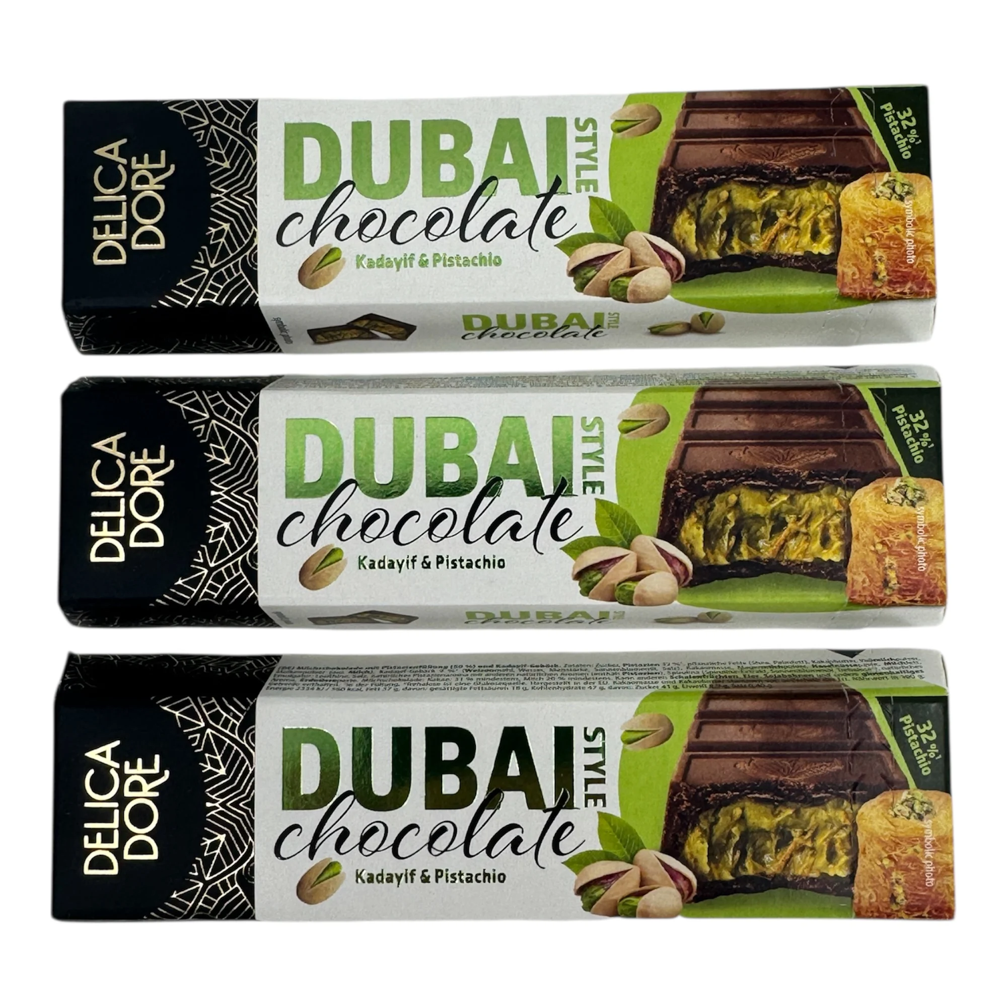 BARRAS DE CHOCOLATE DUBAI KADAYIF & PISTACHIO 70 Gr X 3