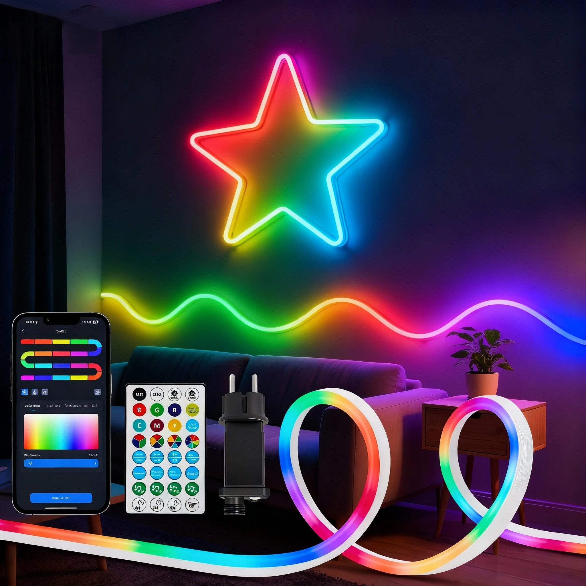 Aigostar Tira de LED Neon RGBIC Inteligente 3M, 90 LEDs  APP Control, Sincronización con Música, 39 Efectos, IP44