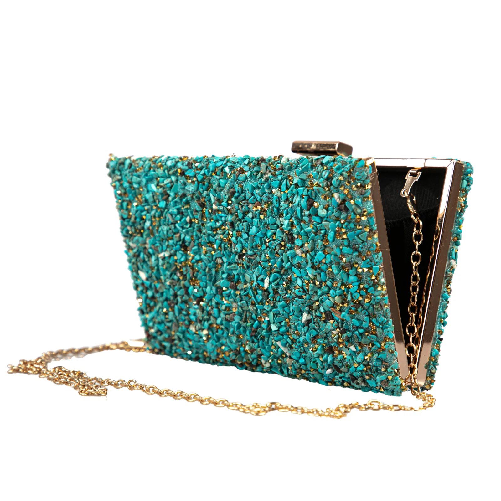 Bolso de Fiesta La Monsita Turquesa con Piedras Brillantes