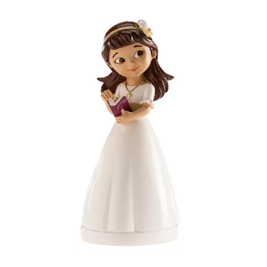 Figura para Tarta Comunión Niña con Diadema - No Comestible - Base PET de Poliresina - Normativa UE 10/2011 - Medidas 80 X 140 X 60 Mm - Peso 123 G