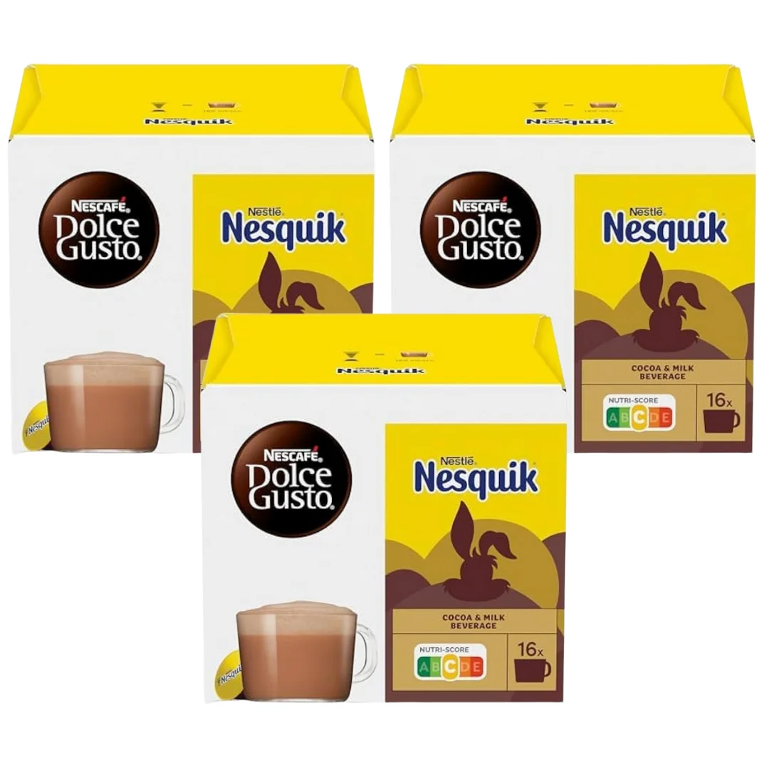 NESCAFÉ Dolce Gusto Nesquik - PACK 3 UDS- 48 Cápsulas de Chocolate Caliente Cremoso y de Alta Intensidad