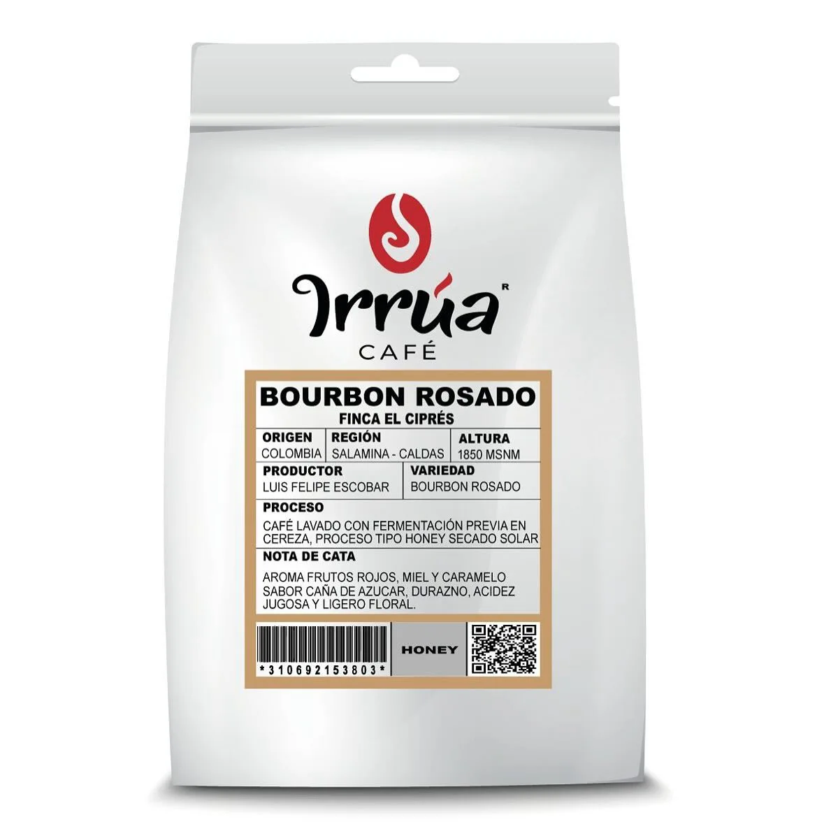 IRRÚA Café de Especialidad Pink Bourbon Honey - Café de Colombia  (SCA 84,5) - Café Grano Tueste Natural Café en Grano Arábica 100%