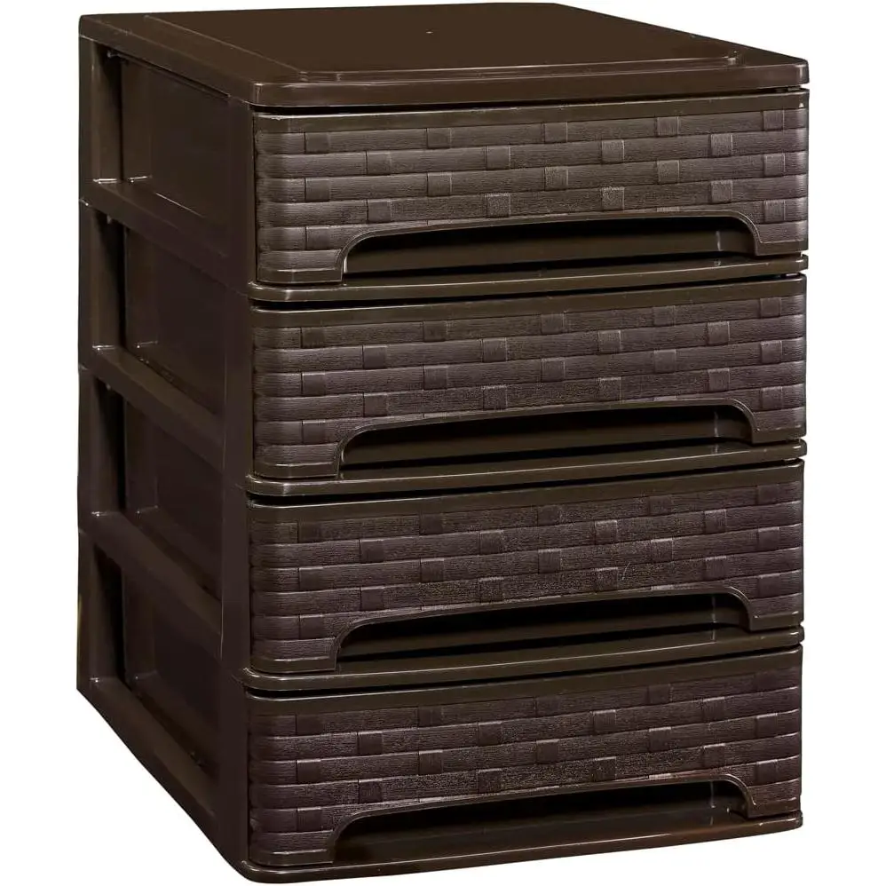 COM-FORT HOUSE  Cajonera Apilable de Plástico  Modelo Bambú  Color Wengue  Modelo de 4 Cajones