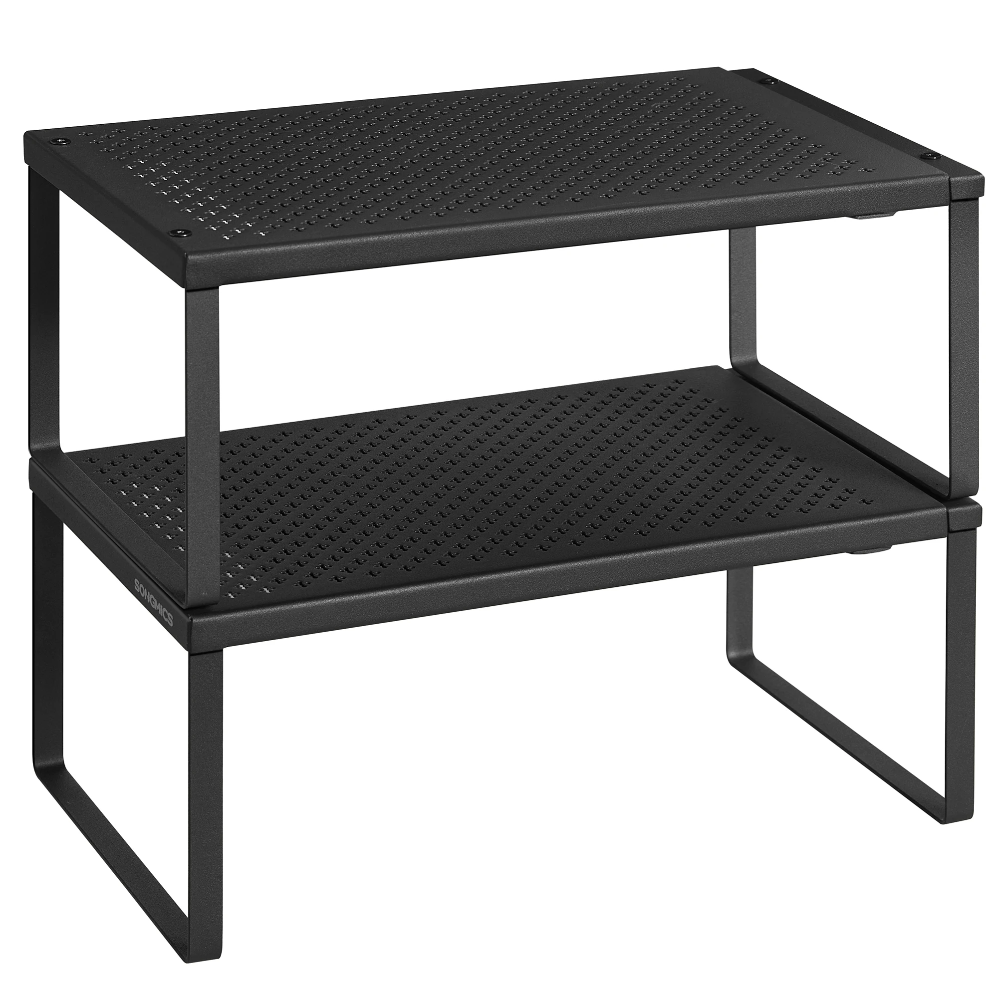 SONGMICS Juego de 2 Especieros, Extensibles, Organizador de Cocina, Estante de Cocina, Organizador de Armario, Estante Pequeño, Metal, Encimera, Mesa, Zapatero, Negro Mate/Blanco Mate