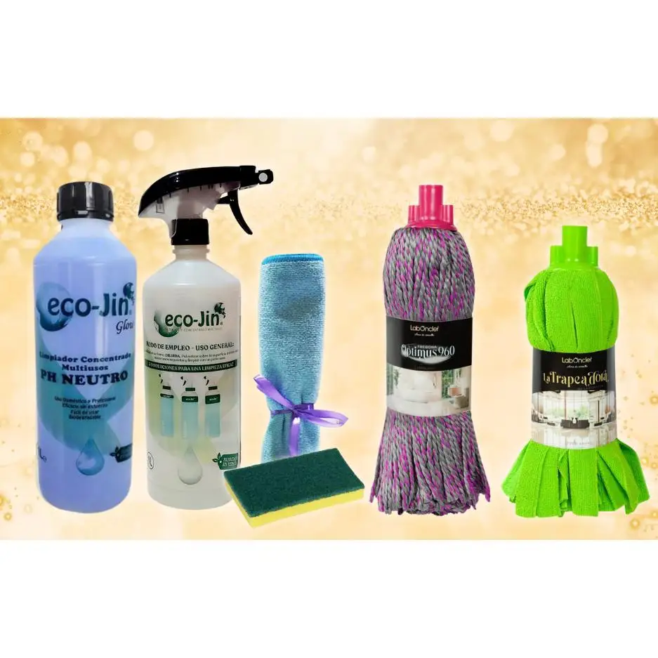 PACK LIMPIEZA ECO-JIN MULTISUPERFICIES DETERGENTE EXTRA CONCENTRADO + FREGONAS OPTIMUS Y TRAPEADORA + BAYETA + ESTROPAJO CON ESPONJA - VARIOS AROMAS