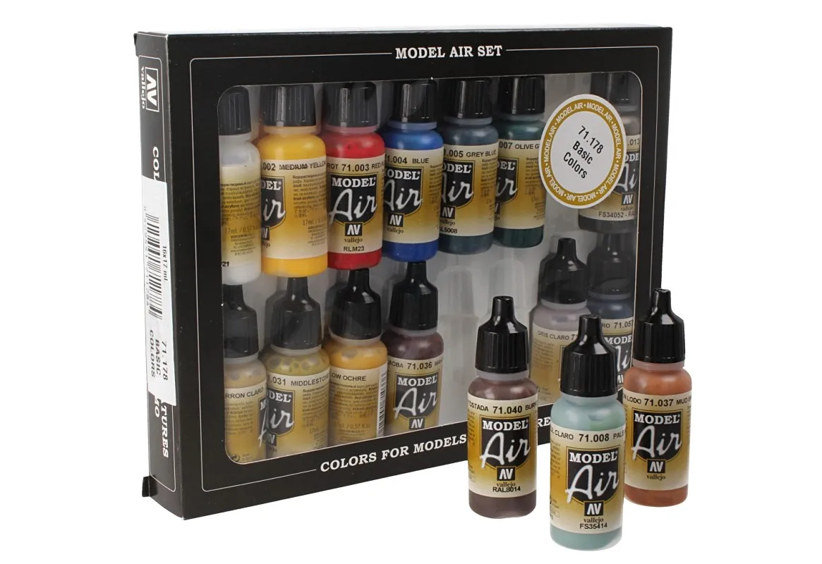 Set of Vallejo paints basic colors for airbrush. 71178 Model Air