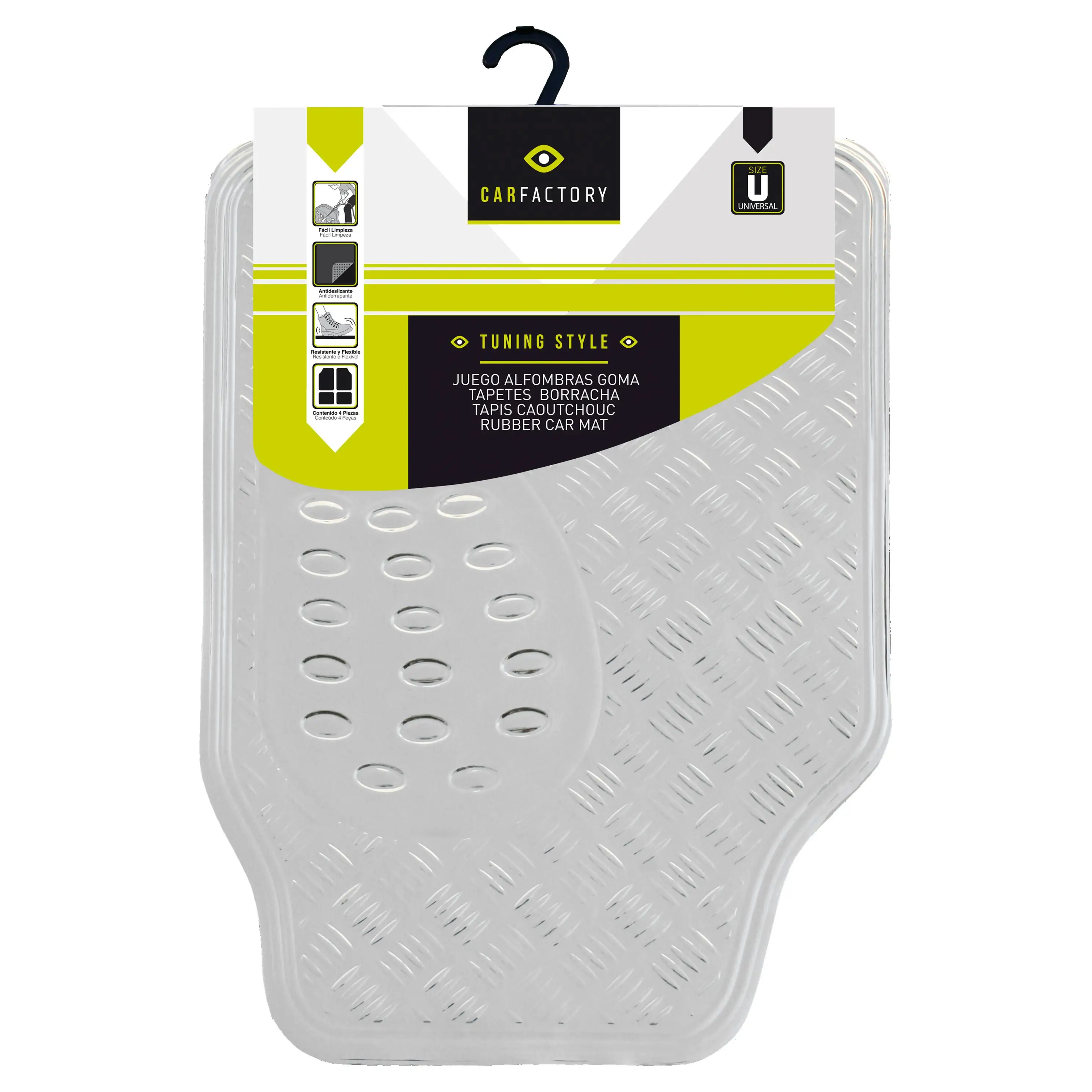 Alfombra PVC 4 Piezas Plata Diseño Antideslizante