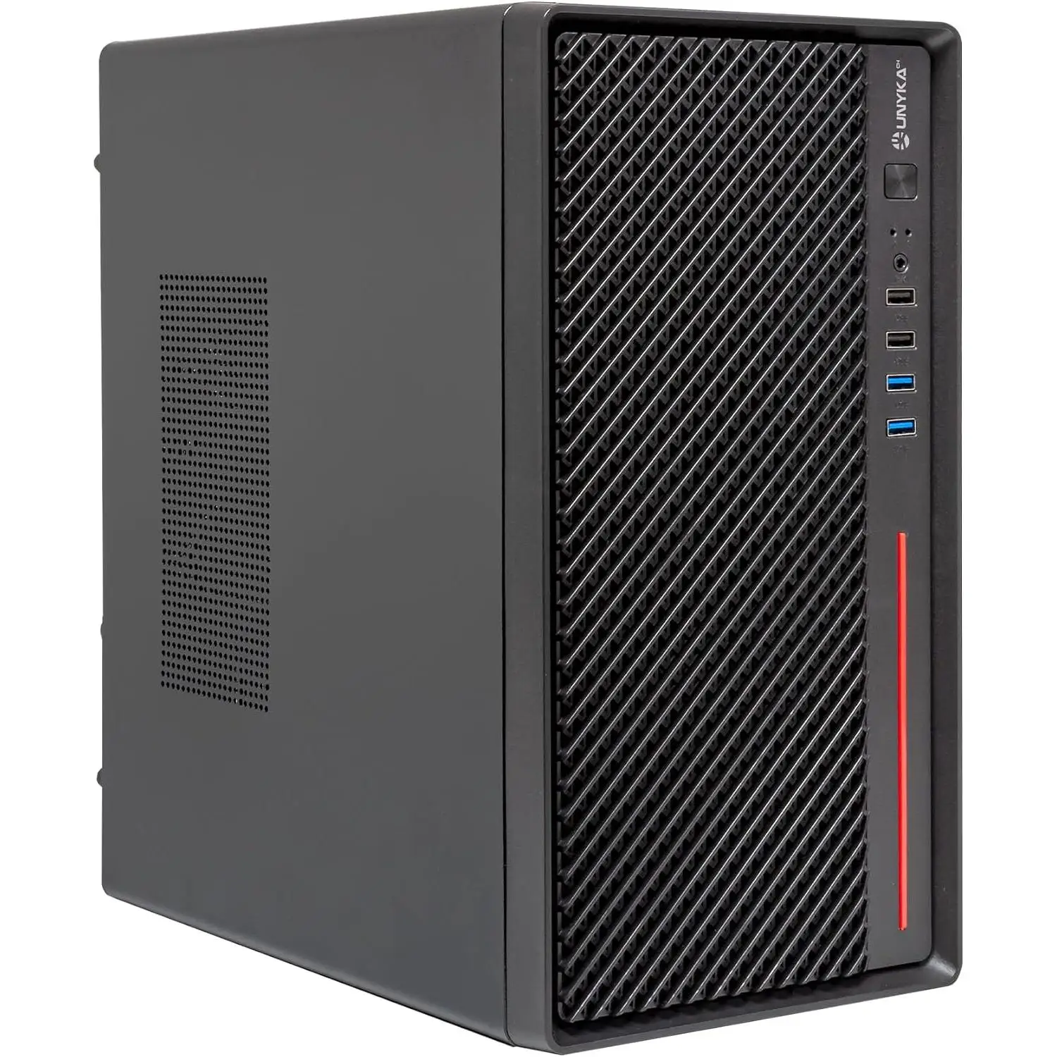 UNYKAch NUMEN 300 Pro – Caja PC Micro ATX, 4 USB (2×3.0 + 2×2.0), Soporte ATX, GPU hasta 250 mm, Compacta Negra/roja, Ideal para Empresas, Comercios e Instituciones