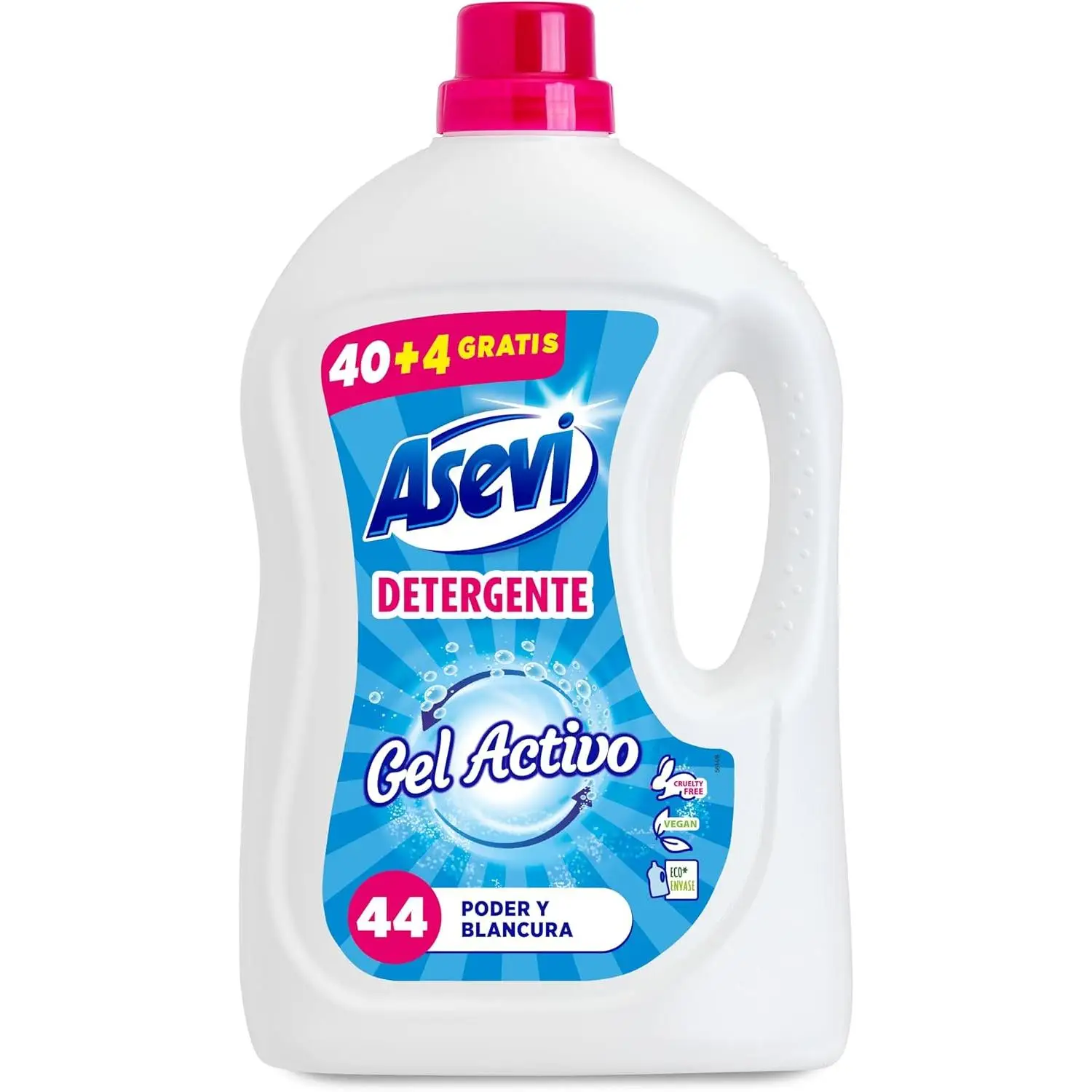 Asevi- Detergente Líquido para Lavadora Gel Activo 40 +2 Lavados 2.184 ml