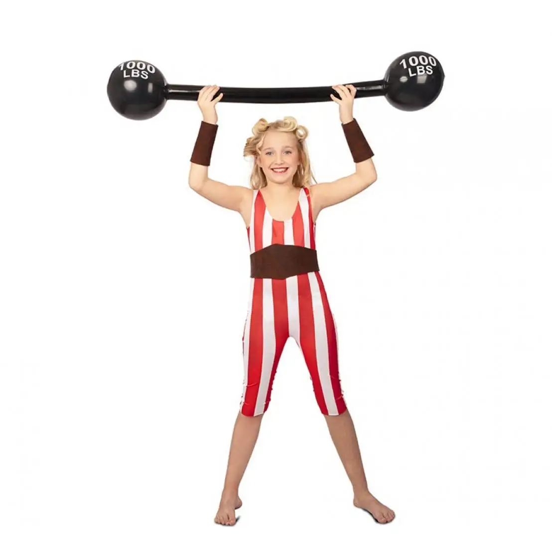 Eurocarnavales Disfraz de Forzuda rojo y blanco con cinturón para niña