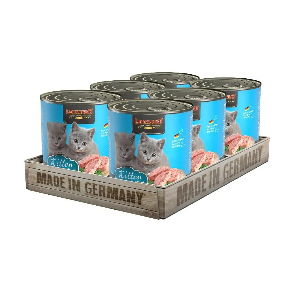 LEONARDO KITTEN - Pack de 6 latas de alimento húmedo para gatitos cachorros con carne fresca, rico en ave