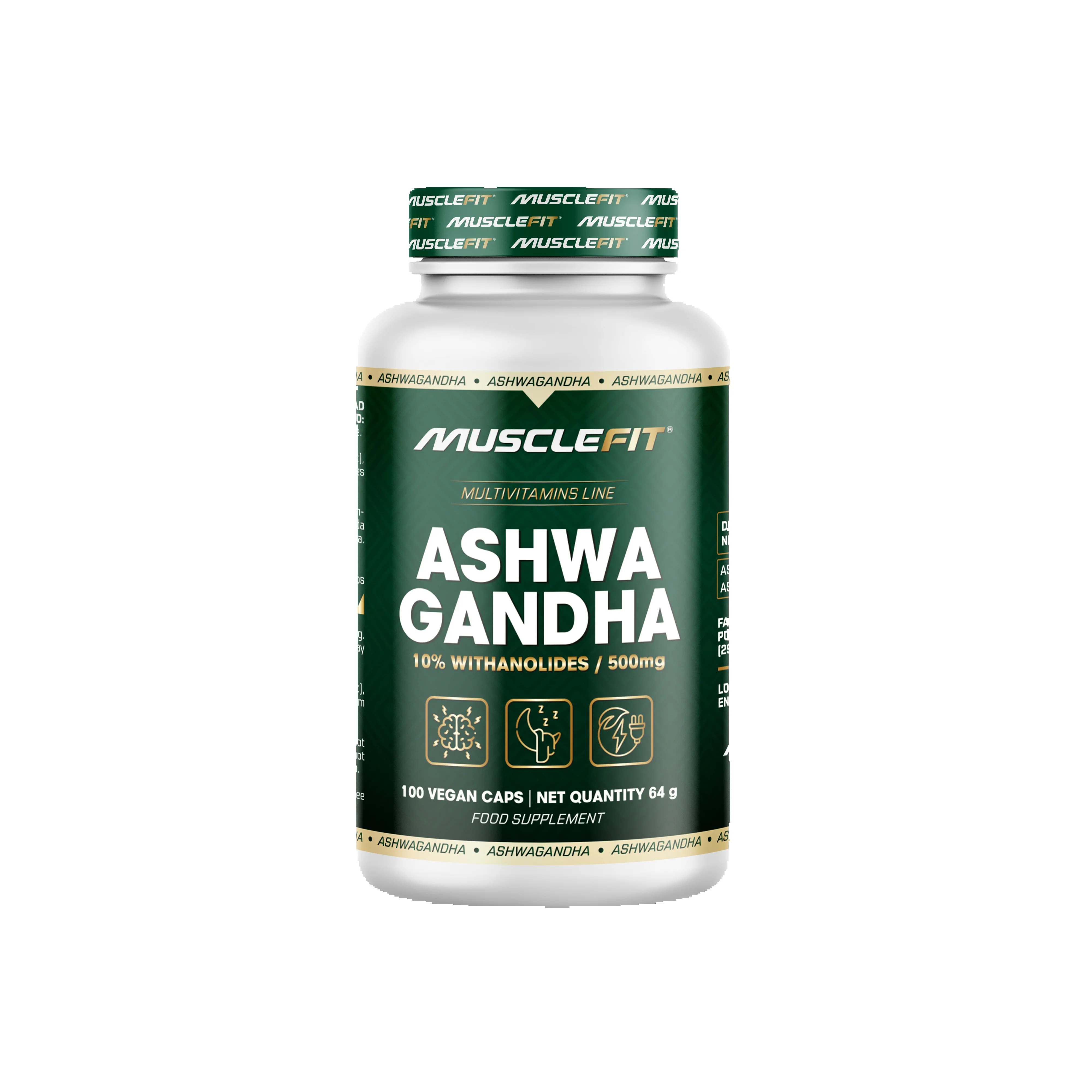 Ashwagandha 500 mg – 100 V-Cápsulas - MUSCLEFIT - Equilibrio natural para cuerpo y mente