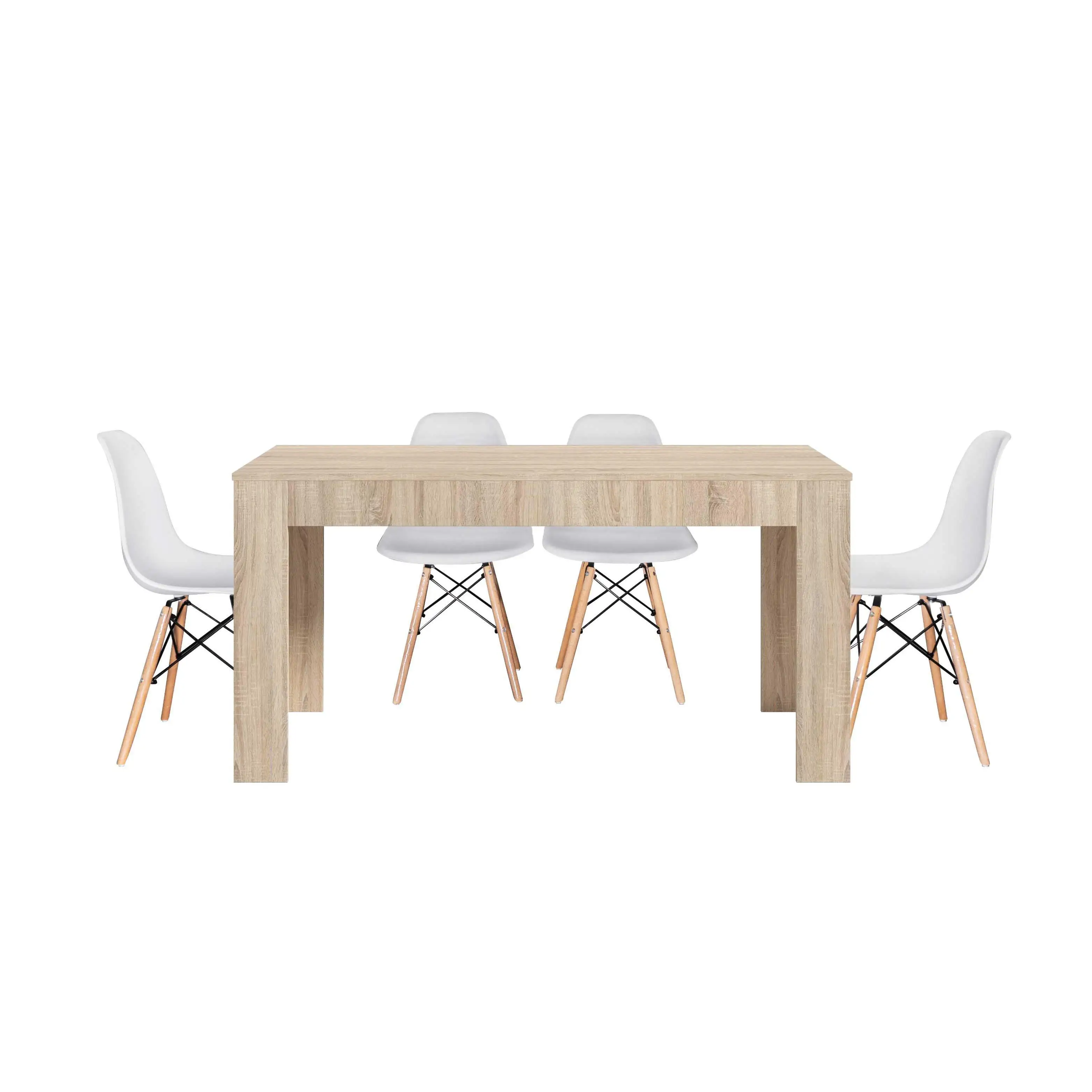 Extendable Cambrian kitchen dining table + 4 white Nordic style chairs