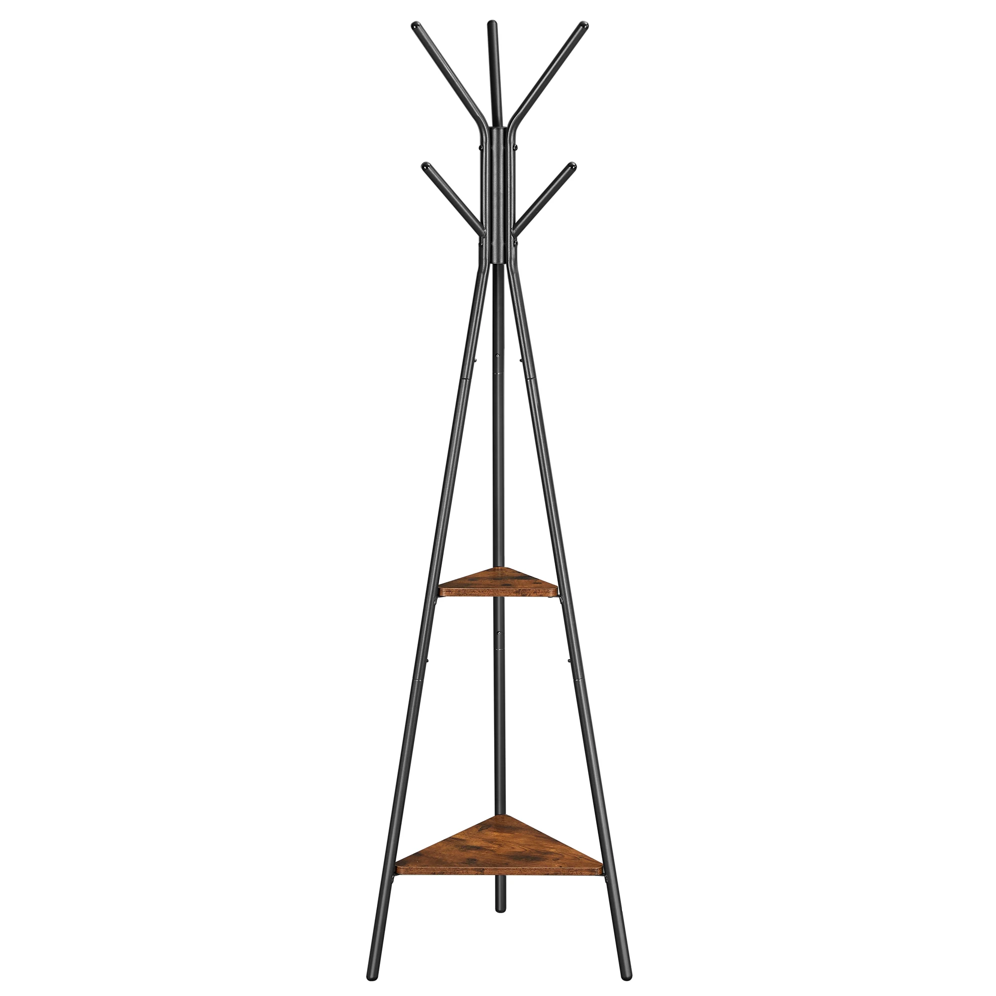 VASAGLE Perchero de pie, perchero, mueble de entrada, estilo industrial, con 2 estantes, para ropa, sombreros, bolsas, marrón rústico y negro/Blanco Perla y Beige Natural, Regalo de Navidad