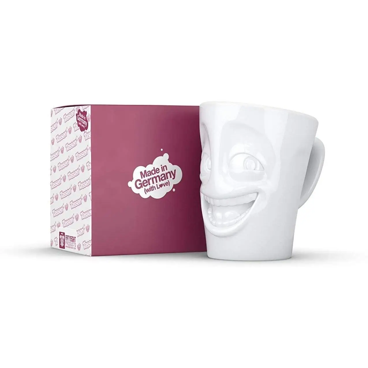 FIFTYEIGHT PRODUCTS - Taza de Cerámica Blanca Alemana con Caras Bromeando de Porcelana Dura de Alta Calidad