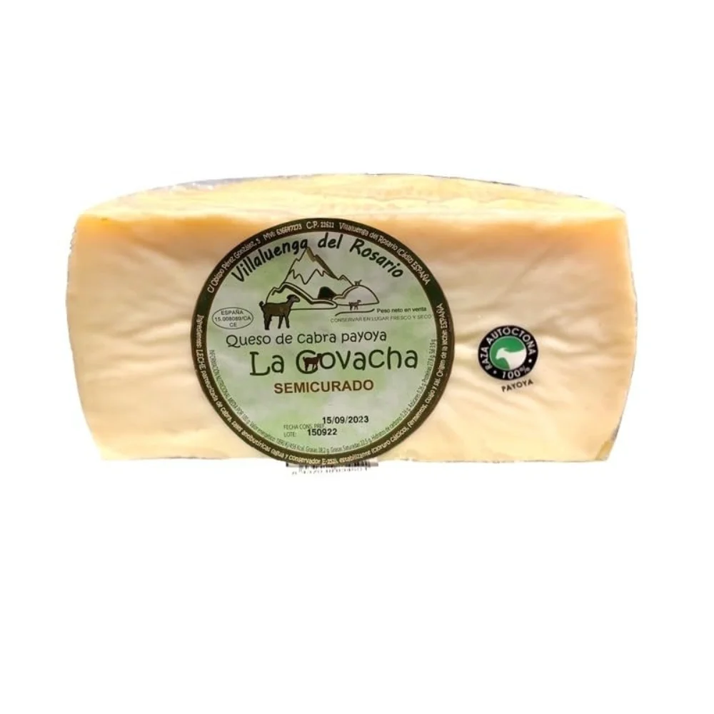 Queso semicurado de Cabra Payoya Artesano, una auténtica joya culinaria de la Sierra de Grazalema. La Covacha combina tradición, calidad y un sabor inconfundible. (1/2 Pieza 1KG APROX)