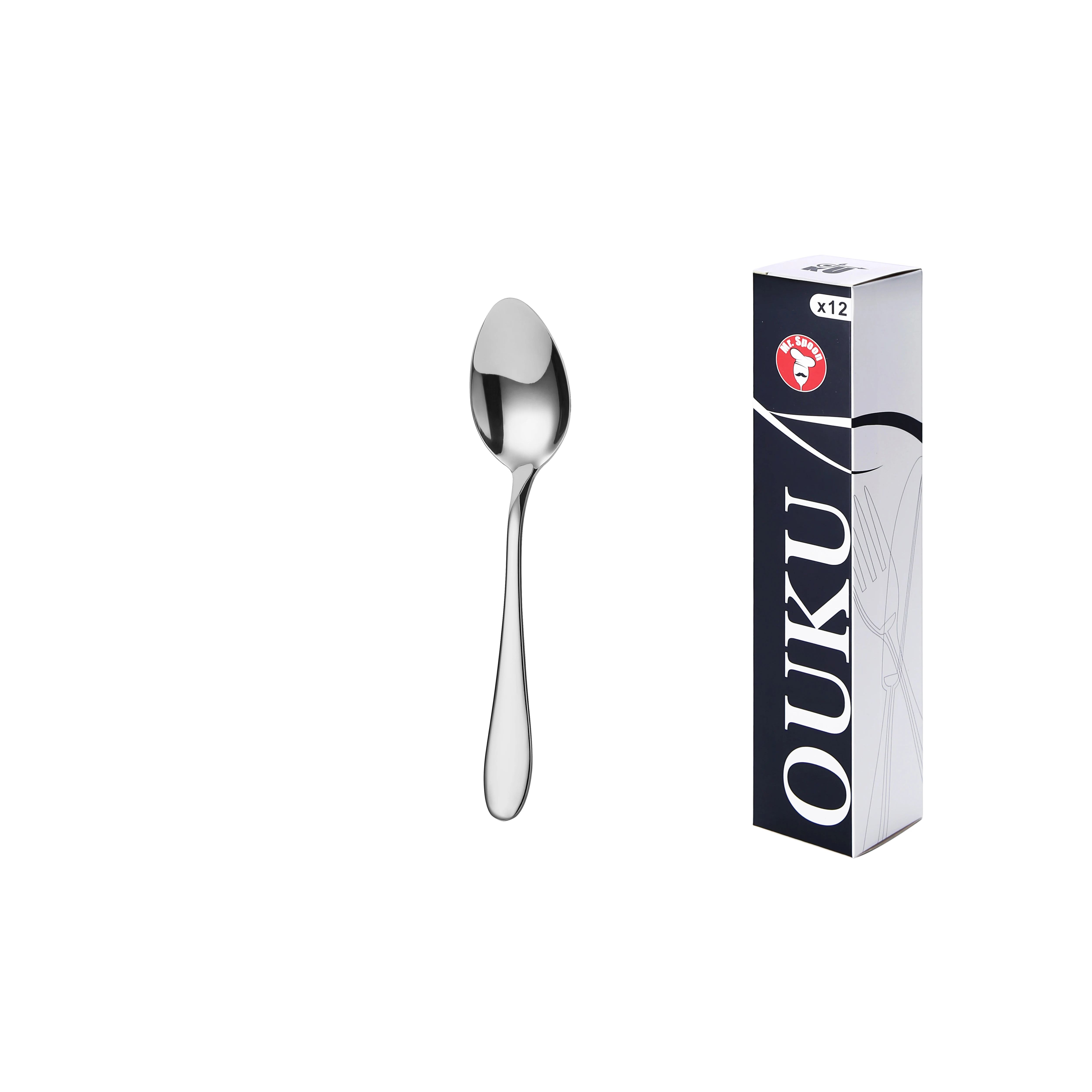 Mr.Spoon Serie Piedra 12 Piezas 48 Piezas 240 Piezas económico,Acero inoxidable 18/0,Cuchara café,Largo 114mm grosor 2.0mm,Cubiertos mango monobloque,Aptos para lavavajillas,Caja Envase Ecológico,Para