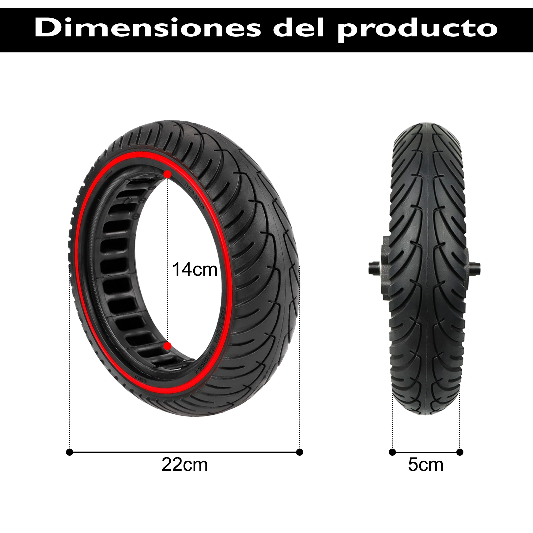 ANSENI solid wheels red line for electric scooter 8.5in. High elasticity tires anti-puncture replacement Compatible with Xiaomi M365,1S,Pro 2,Essential , Cecotec Series A