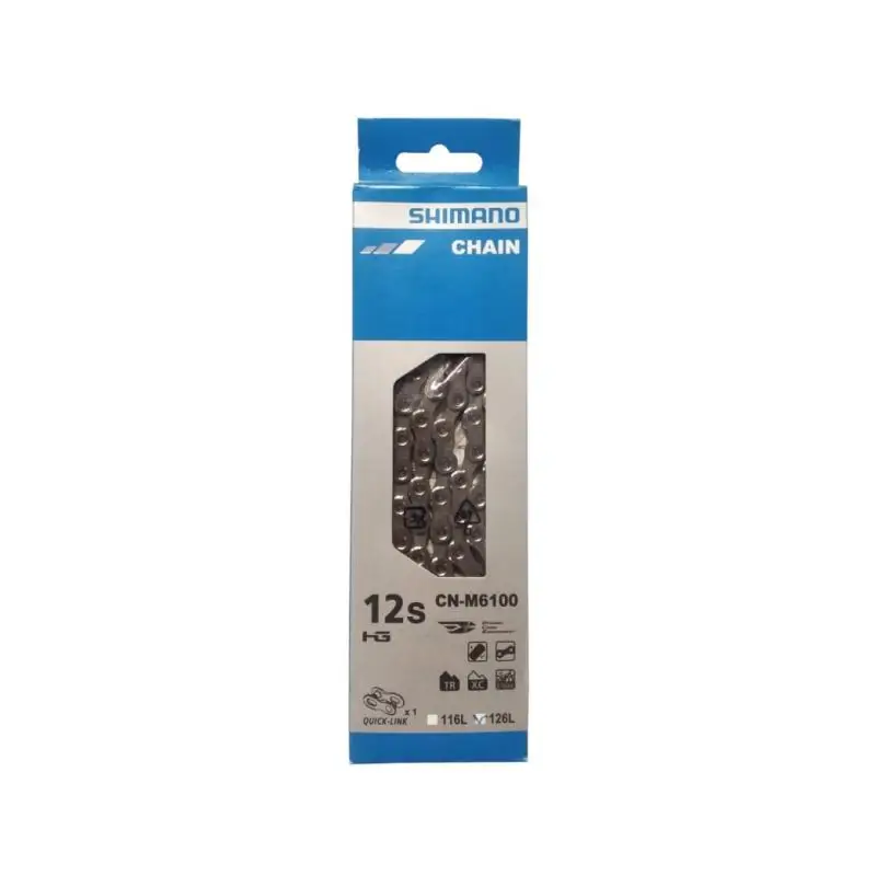 SHIMANO | Cadena DEORE M6100 12v 126 Eslabones - Cadena Shimano DEORE, modelo M6100  Compatible para montaña Compatible con 12 velocidades Mayor retención de la cadena con extremo de la placa interior