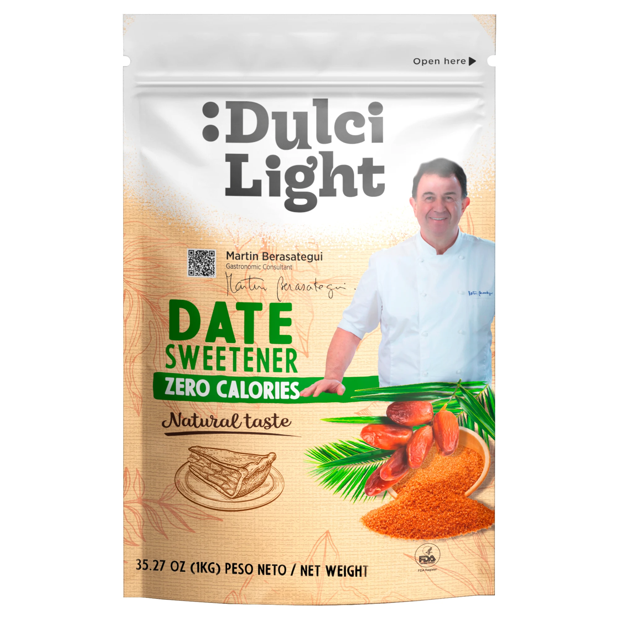 Dulcilight Edulcorante Eritritol Dátil Zero 1Kg = 2Kg de Azúcar Sabor Natural - 200% Dulzor del Azúcar No GMO Keto Certificado Vegano Libre de Gluten Cuida Tus Dientes Sin Regusto Amargo
