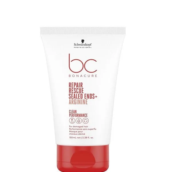 Schwarzkopf Bonacure Repair Rescue Sealed Ends + Arginine 100 ml, a nourishing serum for damaged hair that strengthens and reduces breakage, silicone-free for effective hair care and repair.