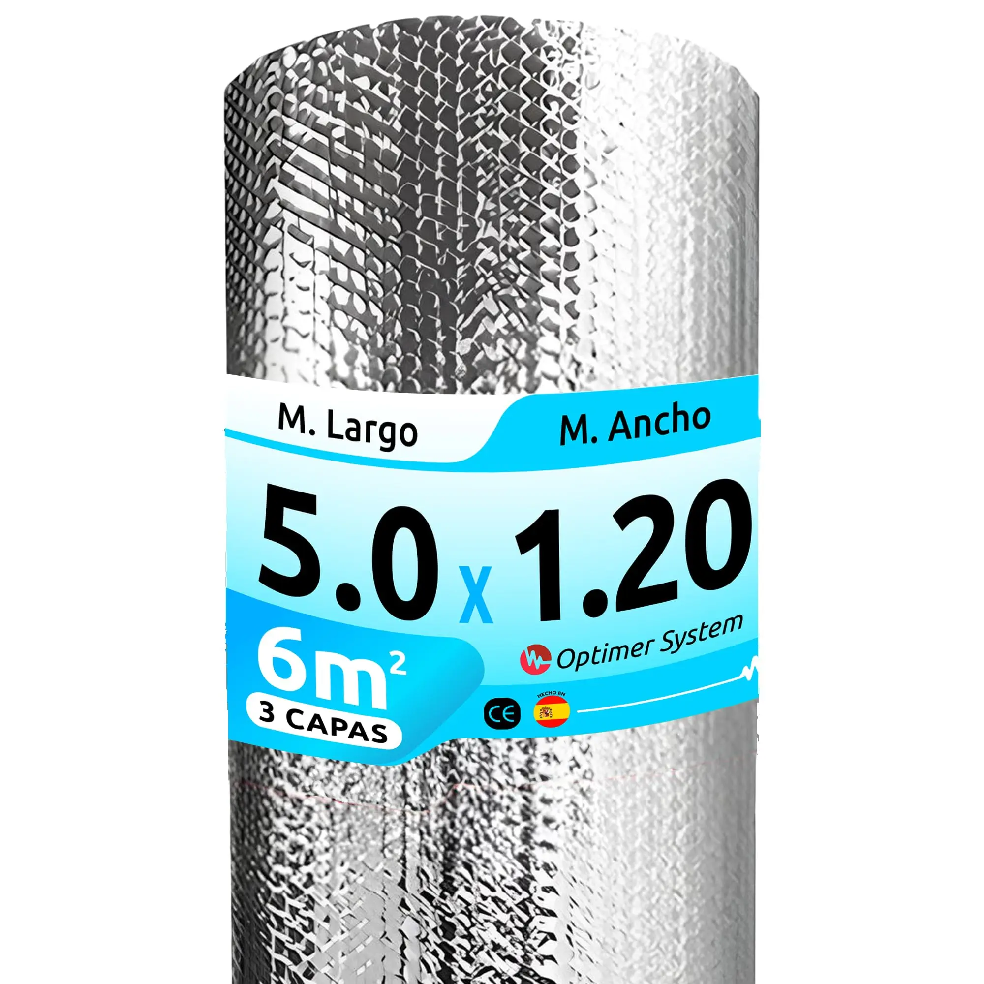 Optimer System  Aislante Termico reduce el Frio y el Calor  Rollo Aislante Termico Reduce el gasto de Electricidad  Polipropileno 100%  5x1.20m  6m²