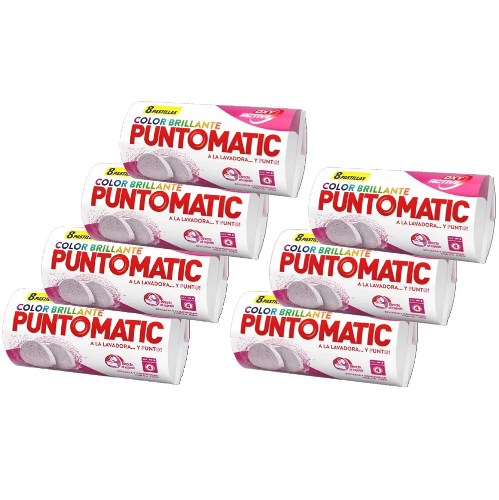 Puntomatic Detergente en Pastillas para Ropa de Color, Pack 7x8 Pastillas 28 Lavados, 56 Pastillas, Filtro que Protege los Colores, Rápida Disolución